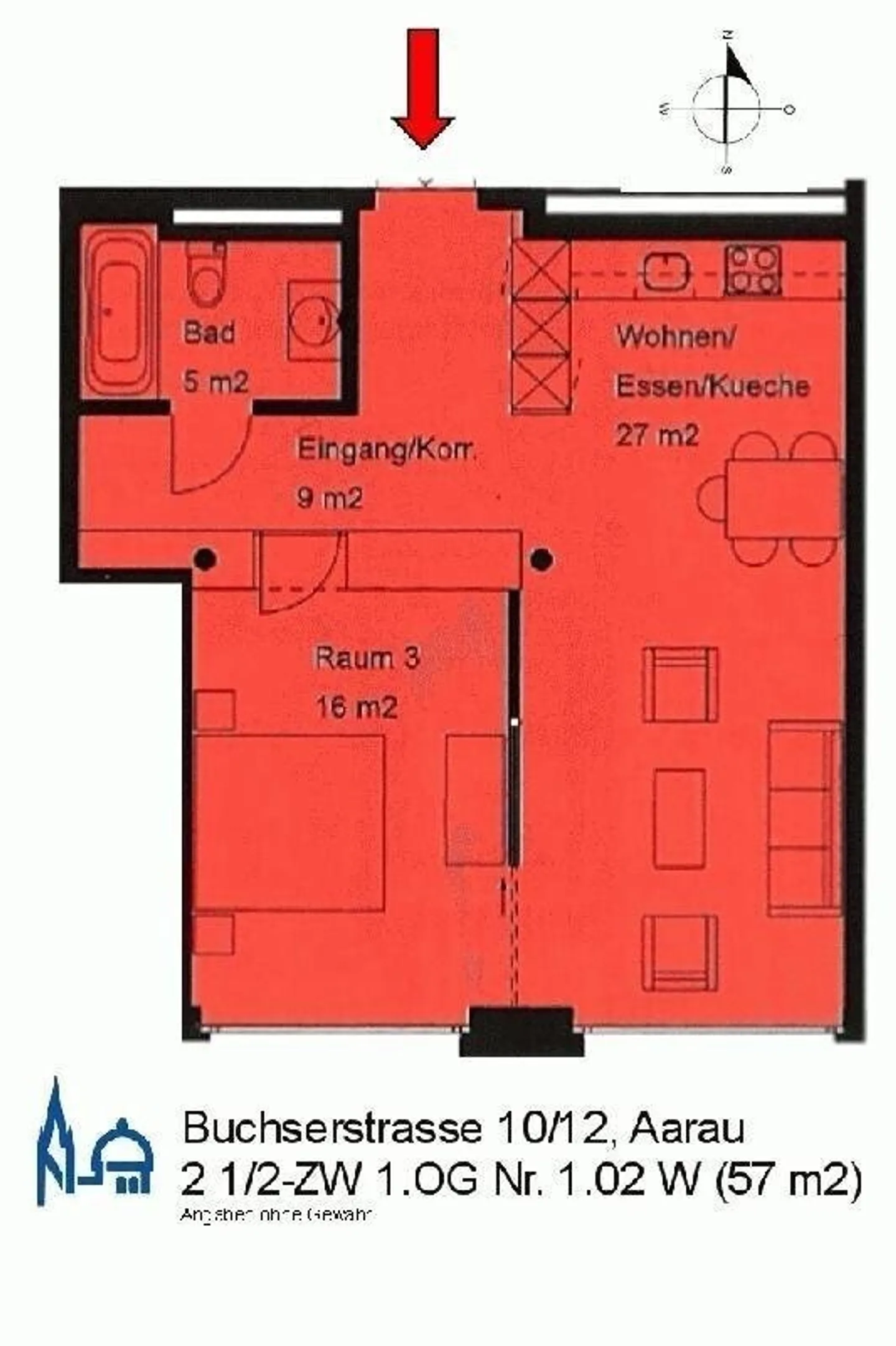 moderne 2 ½-Zimmer-Wohnung, 57 m2 - Photo 5 sur 6