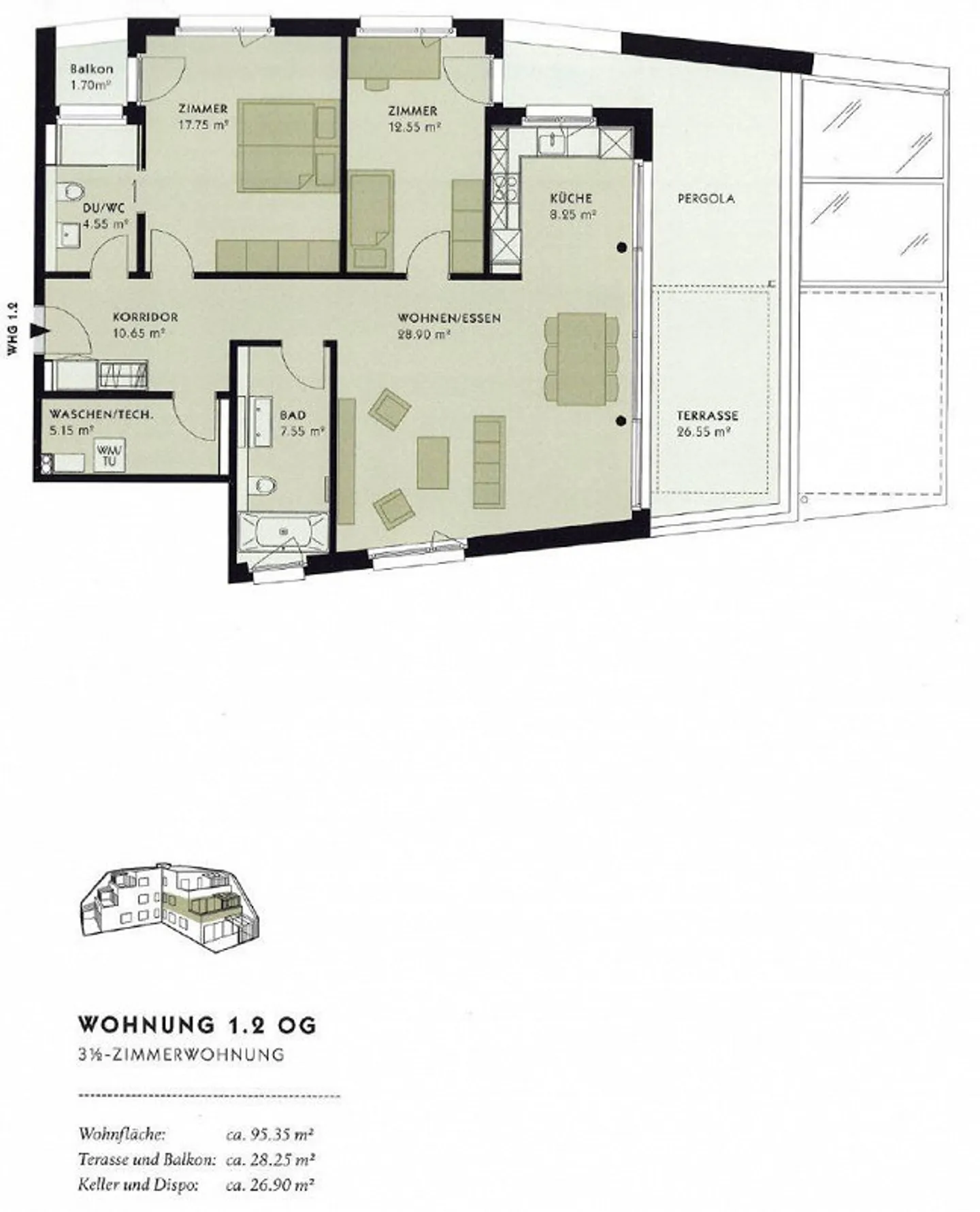 Condominium moderne de 3,5 pièces de 95 m2 avec belle vue - Photo 12 sur 19