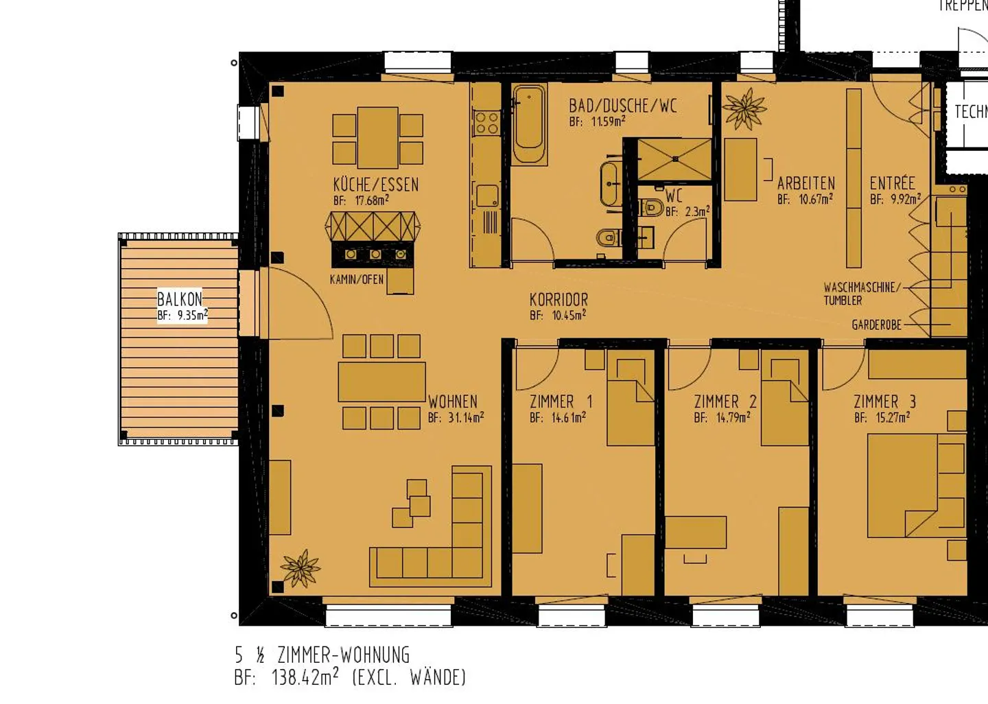 Appartement spacieux de 5,5 pièces à Bennau SZ - Photo 10 sur 10