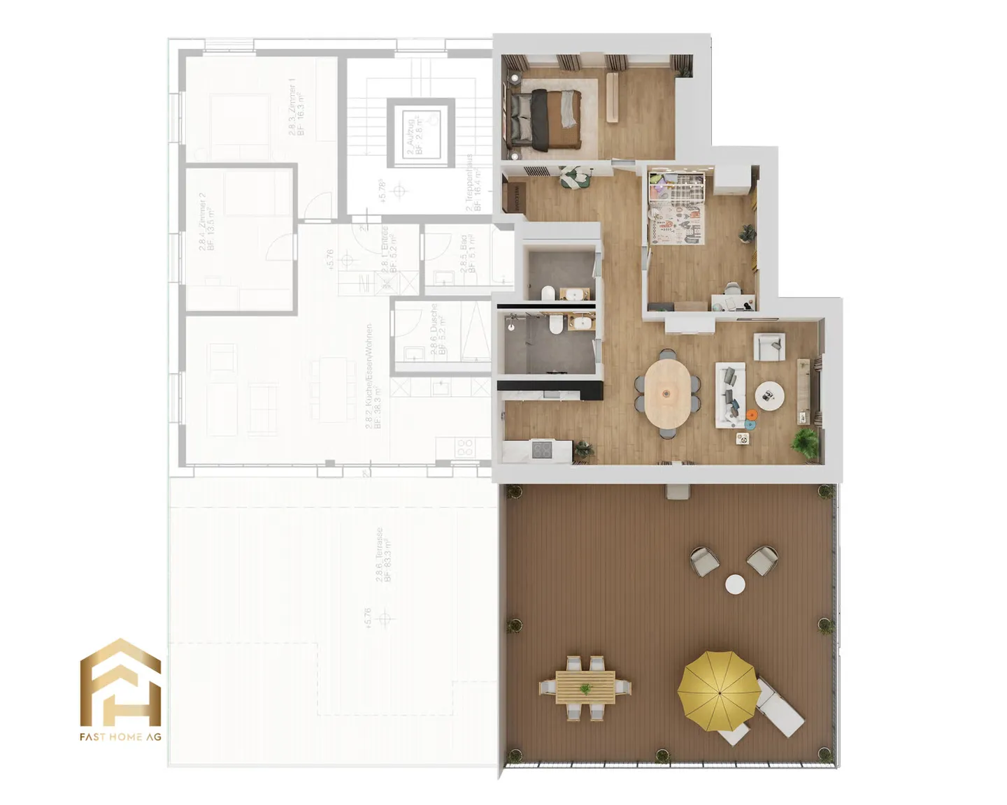 MFH Imbach 3.5 Appartement Attique Sud avec grande terrasse - Photo 2 sur 8