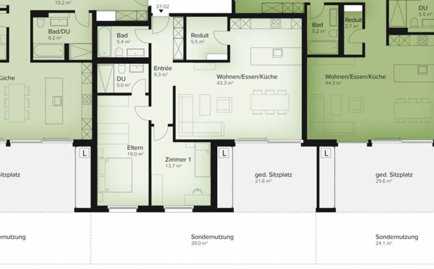 119 m² - 3.5-room garden apartment - 21 m² terrace - 39 m² garden share - Photo 6 of 8