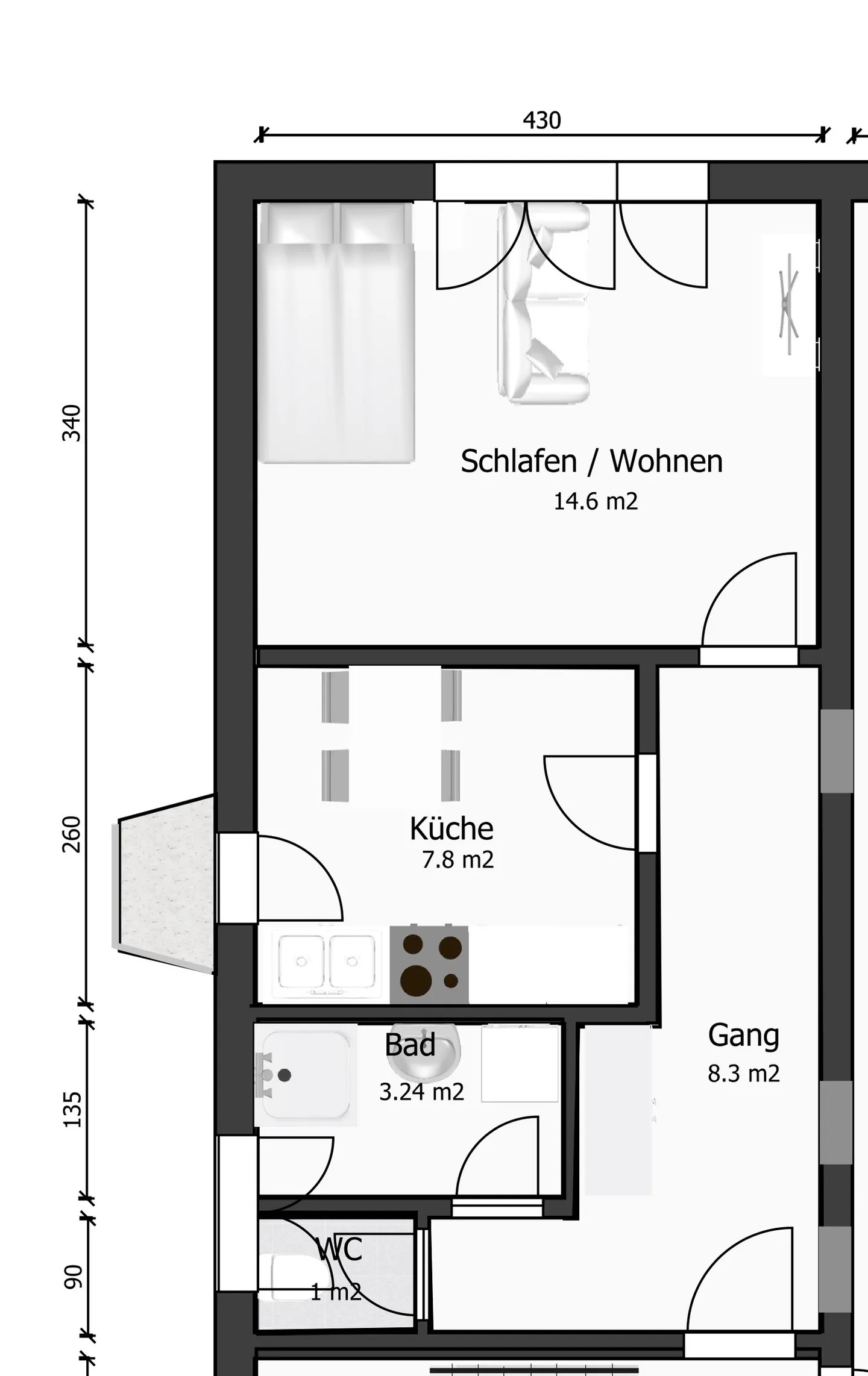 Appartamento 1.5 camere accogliente con balcone a Kreuzlingen - Foto 4 di 5