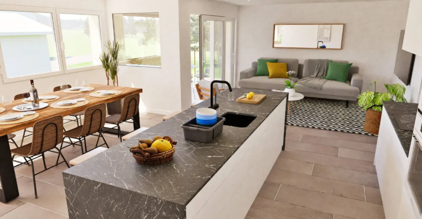 Wunderschöne neue 4½-Zimmer-Wohnung im oberen Erdgeschoss mit 2 Balkonen, privatem Garten und freiem Blick - Foto 5 von 9