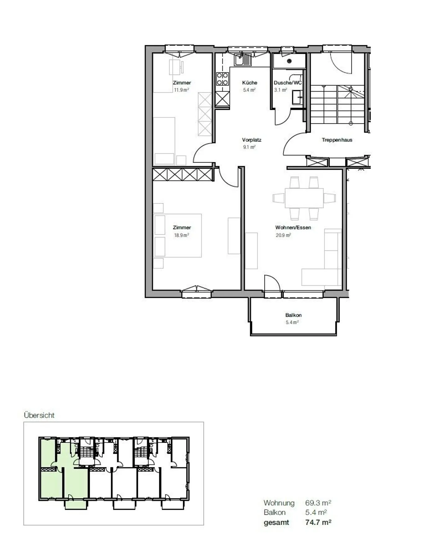 Appartamento 3.5 locali appena ristrutturato in posizione centrale a Zollikofen - Foto 11 di 12