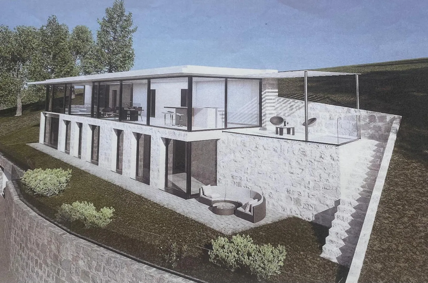 GRUNDSTÜCK MIT SEEBLICK UND PROJEKT FÜR EINE VILLA IN NEGGIO - Foto 1 von 8
