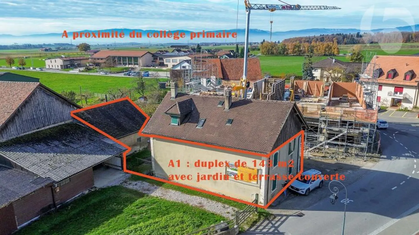 Villars-le-Terroir: DUPLEX 4.5 Rooms and Office of 143 m2 with Garden and Beautiful Covered Terrace. INCLUDES Cover for 2 Cars - Lot A1 - Photo 1 of 12