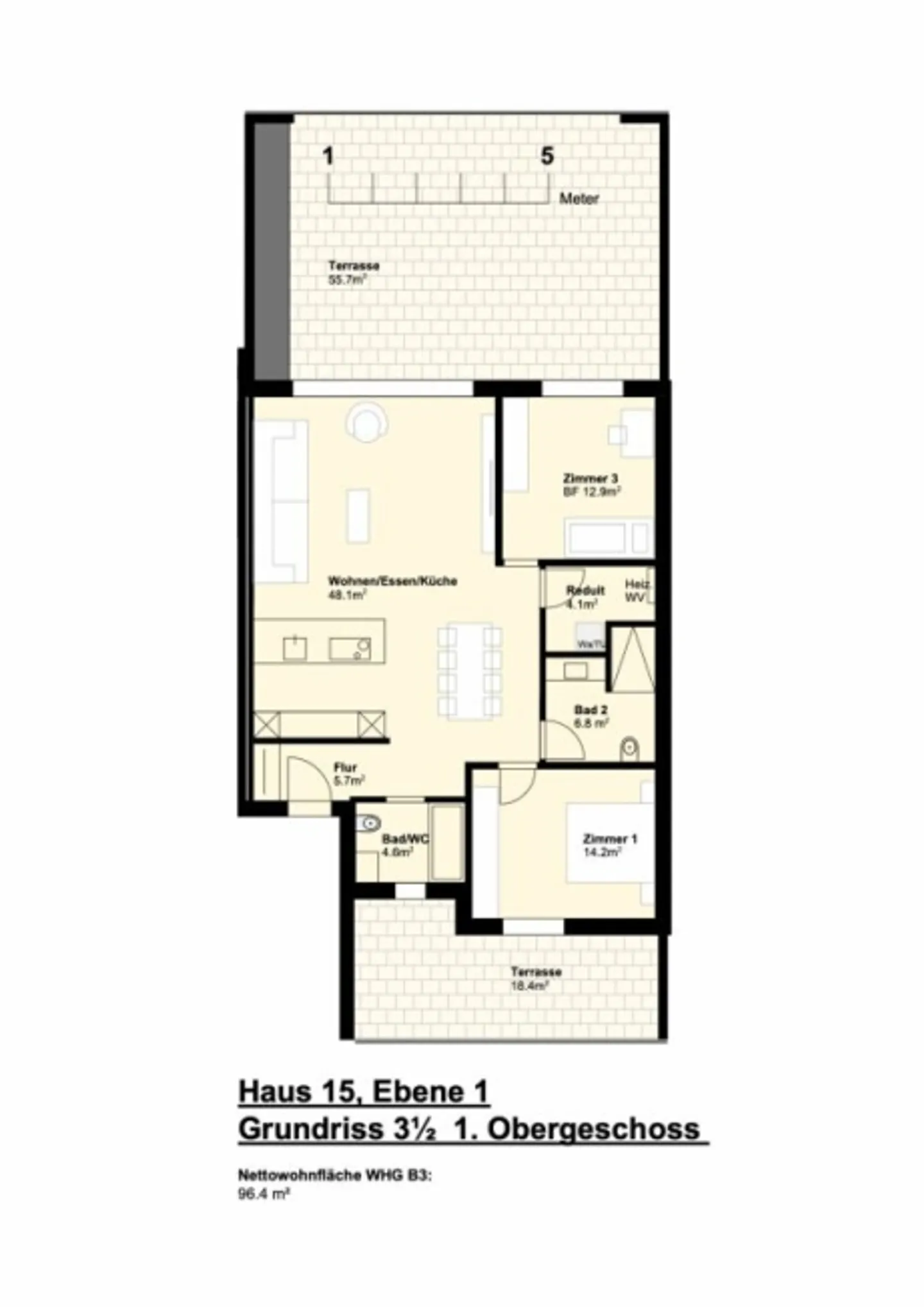 «WOHNEN AN PERFEKTER ZENTRUMSLAGE; 3 1/2 Zimmer Etagenwohnung B3» - Foto 7 von 11