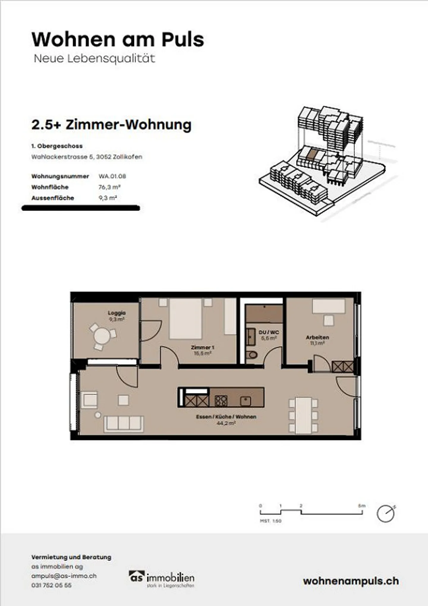 Moderne 2.5-Zimmer-Wohnung in Zollikofen – Neubau mit Balkon und Tiefgarage - Foto 1 von 1