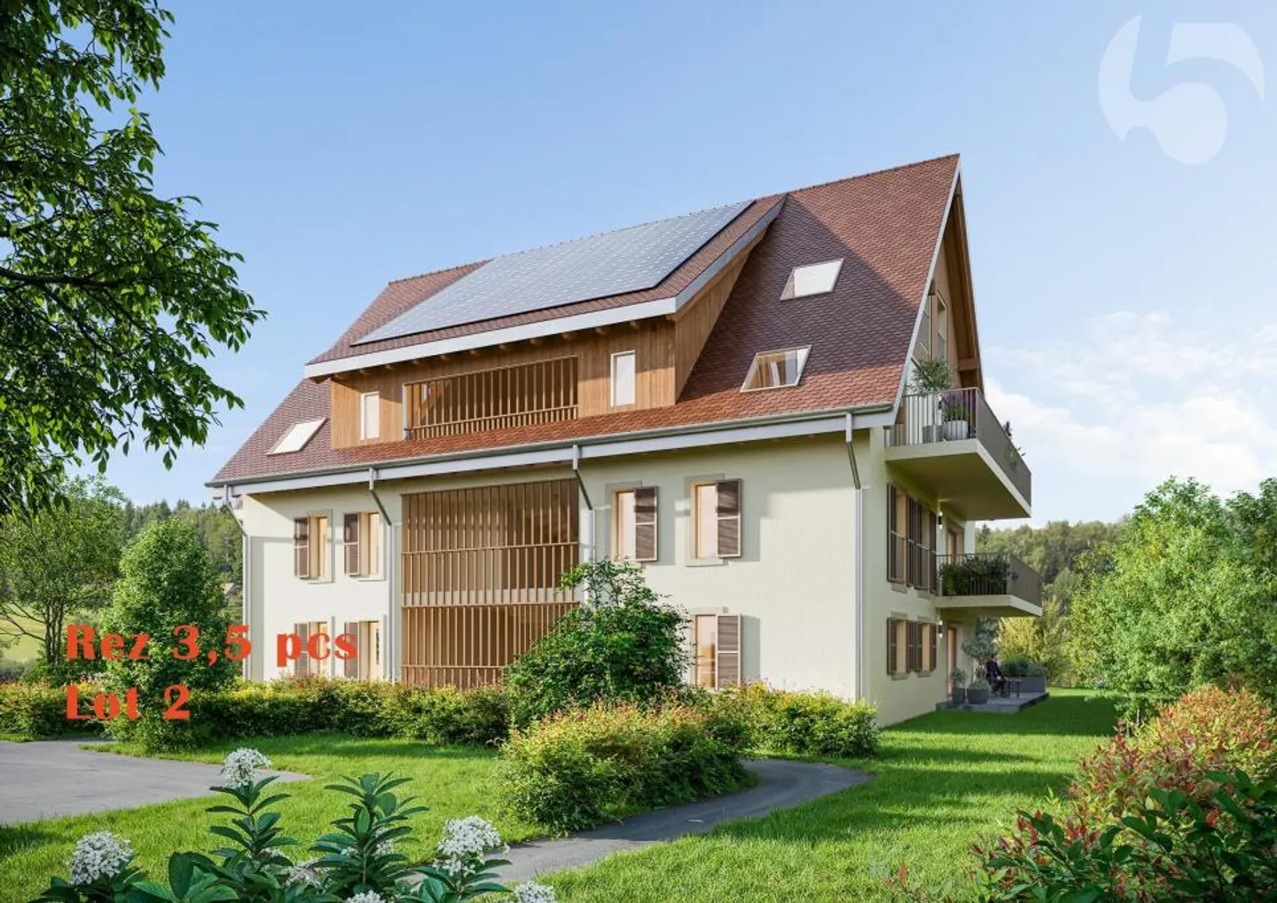 Verkauf nach Plan - Los 2 - A Rueyres, 3,5-Zimmer-Wohnung mit Südwestausrichtung und Eckgarten, 1 km von Bercher und dem LEB-Bahnhof - Foto 1 von 9