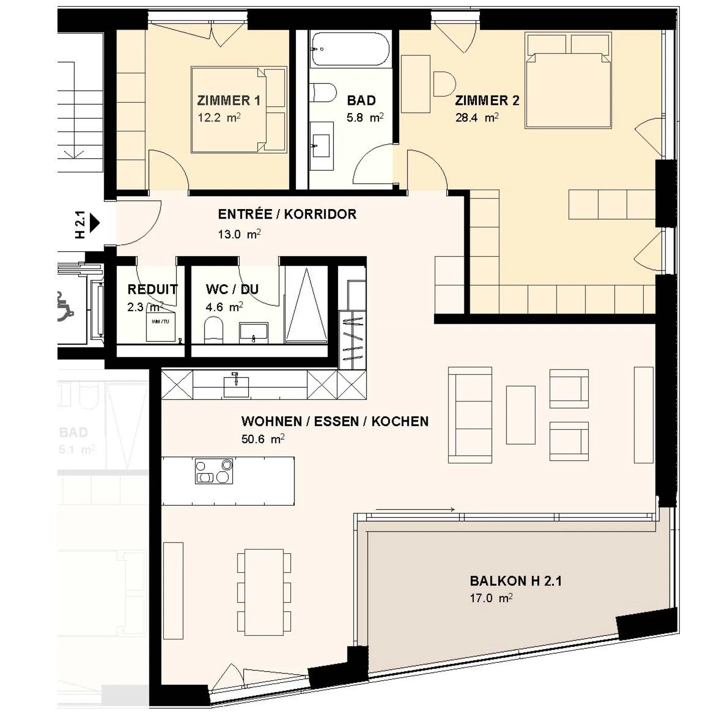 H2.1 I Appartamento di 3,5 stanze al 2° piano direttamente sulla Aare - Foto 5 di 6