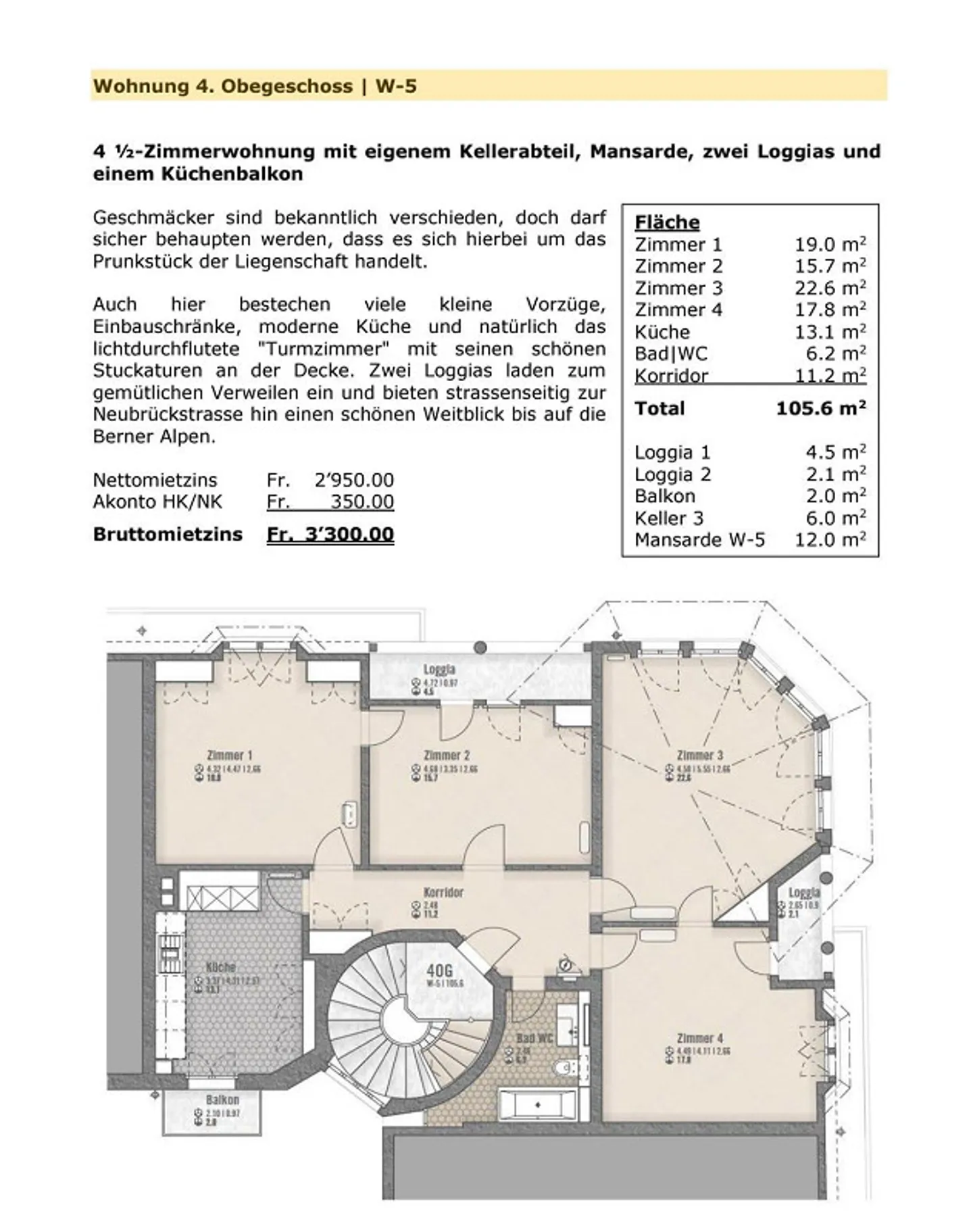 Appartamento di 4,5 stanze in un edificio d'epoca a Länggasse - Foto 9 di 9