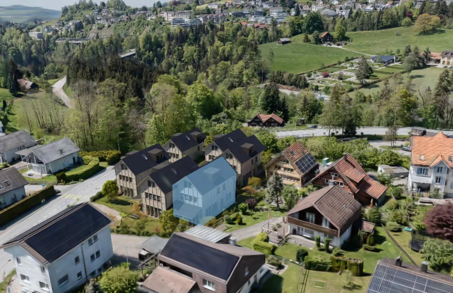 NOUVEAU : Maison familiale jumelée de 6,5 pièces près du terrain de jeu dans le quartier familial « Bächli » Teufen (Maison F) - Photo 1 sur 12