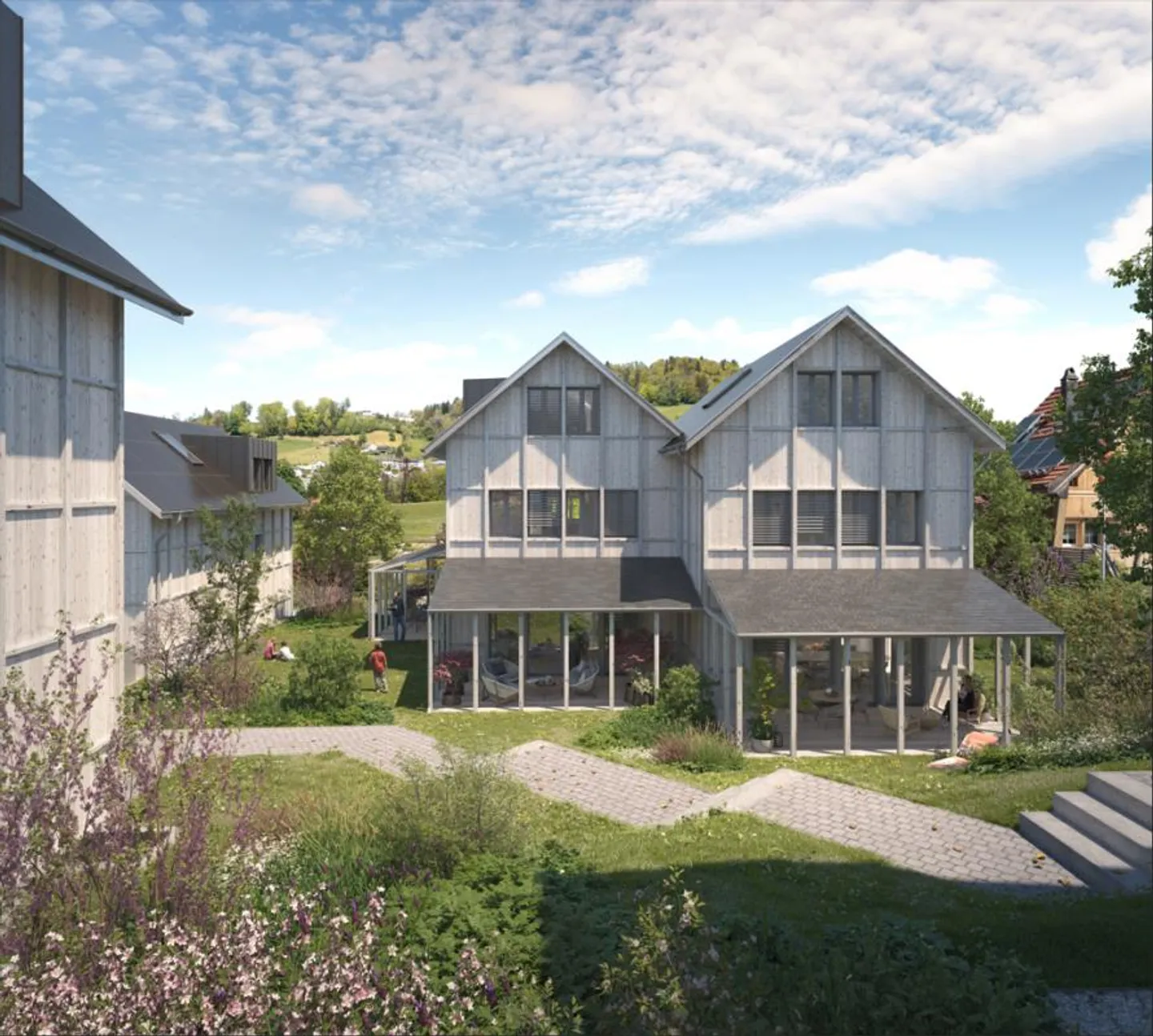 NOUVEAU : Maison familiale jumelée de 6,5 pièces avec trois étages dans le quartier familial « Bächli » Teufen (Maison E) - Photo 2 sur 14