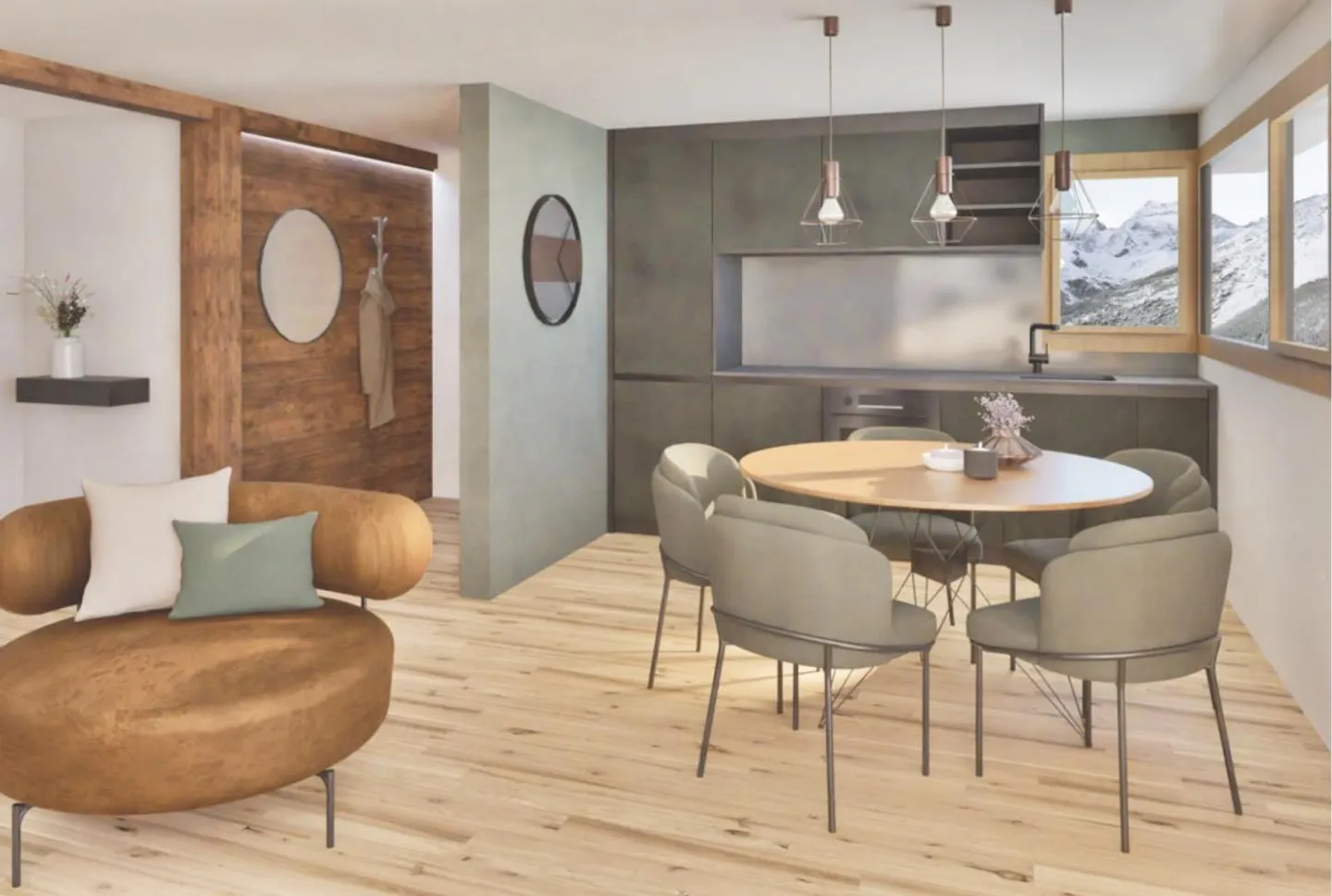 Alpji new 2.5 room apartment in one of the oldest hamlets Hohnegg above Saas-Fee. Sporty access from the village center, the Lomatte or Wildi. Accessible year-round by e-bike. - Photo 3 of 12