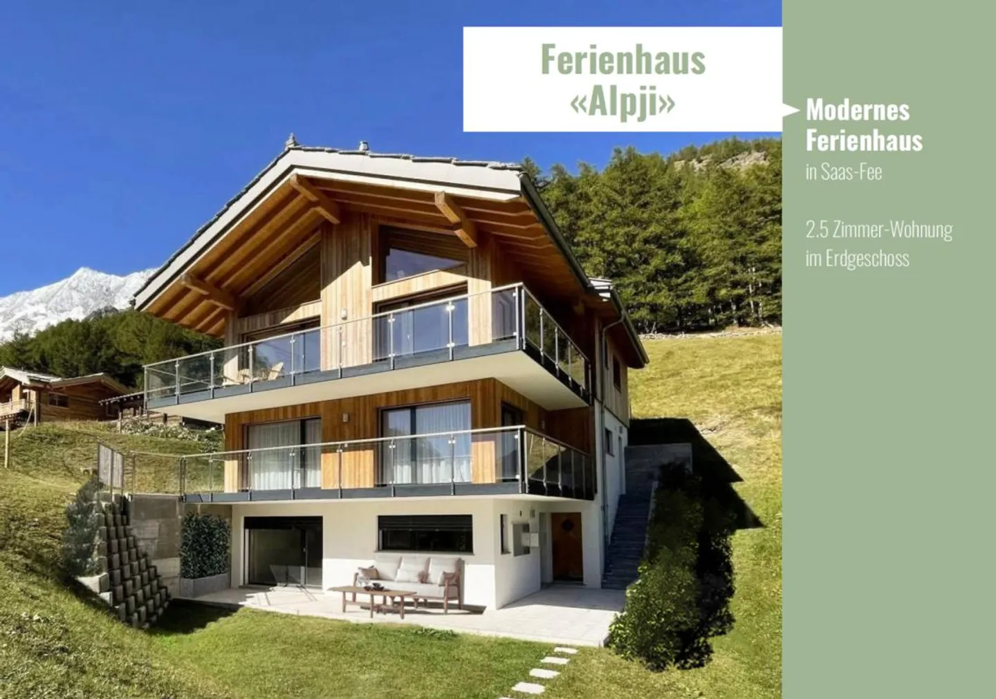 Alpji new 2.5 room apartment in one of the oldest hamlets Hohnegg above Saas-Fee. Sporty access from the village center, the Lomatte or Wildi. Accessible year-round by e-bike. - Photo 1 of 12