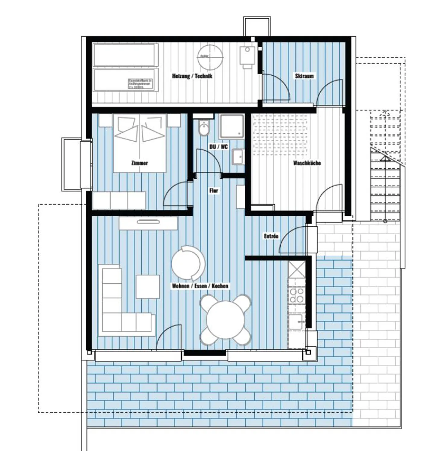 Alpji new 2.5 room apartment in one of the oldest hamlets Hohnegg above Saas-Fee. Sporty access from the village center, the Lomatte or Wildi. Accessible year-round by e-bike. - Photo 2 of 12