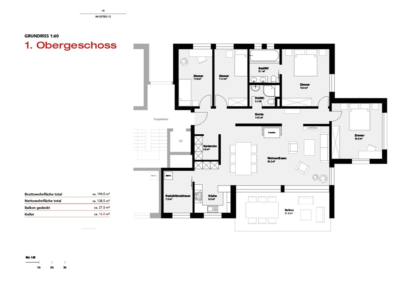 Condominio di 5 1/2 stanze con 144m2 di superficie abitabile e vista da sogno sul lago di Zurigo e sulle montagne - Foto 6 di 7