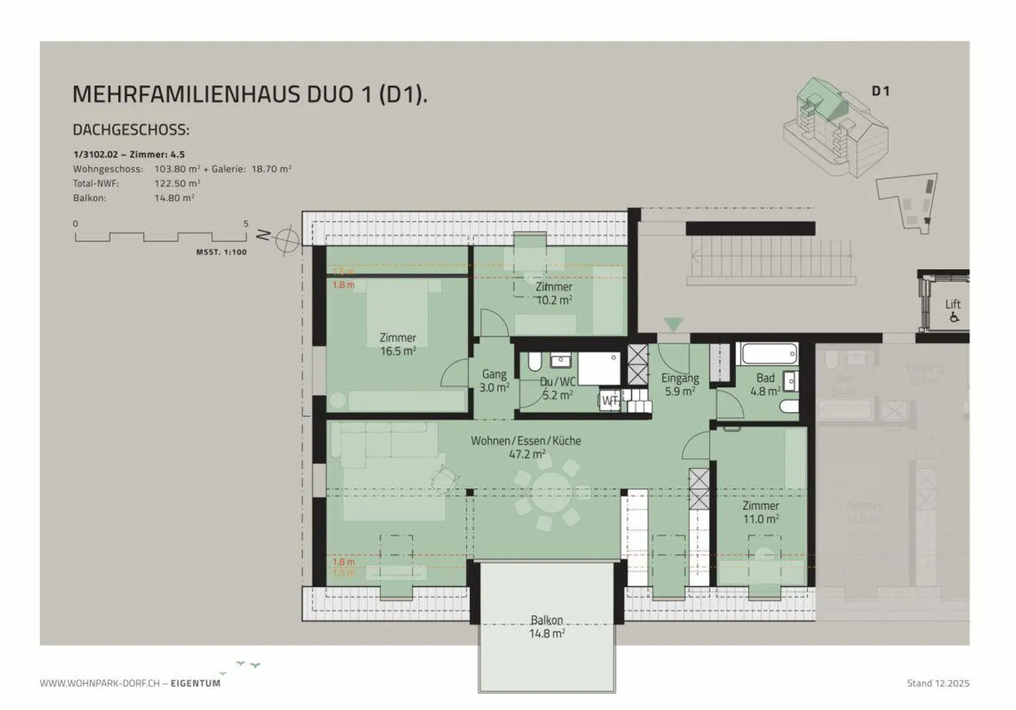 WOHNPARK DORF - Appartamento di 4,5 stanze in mansarda - Foto 6 di 9