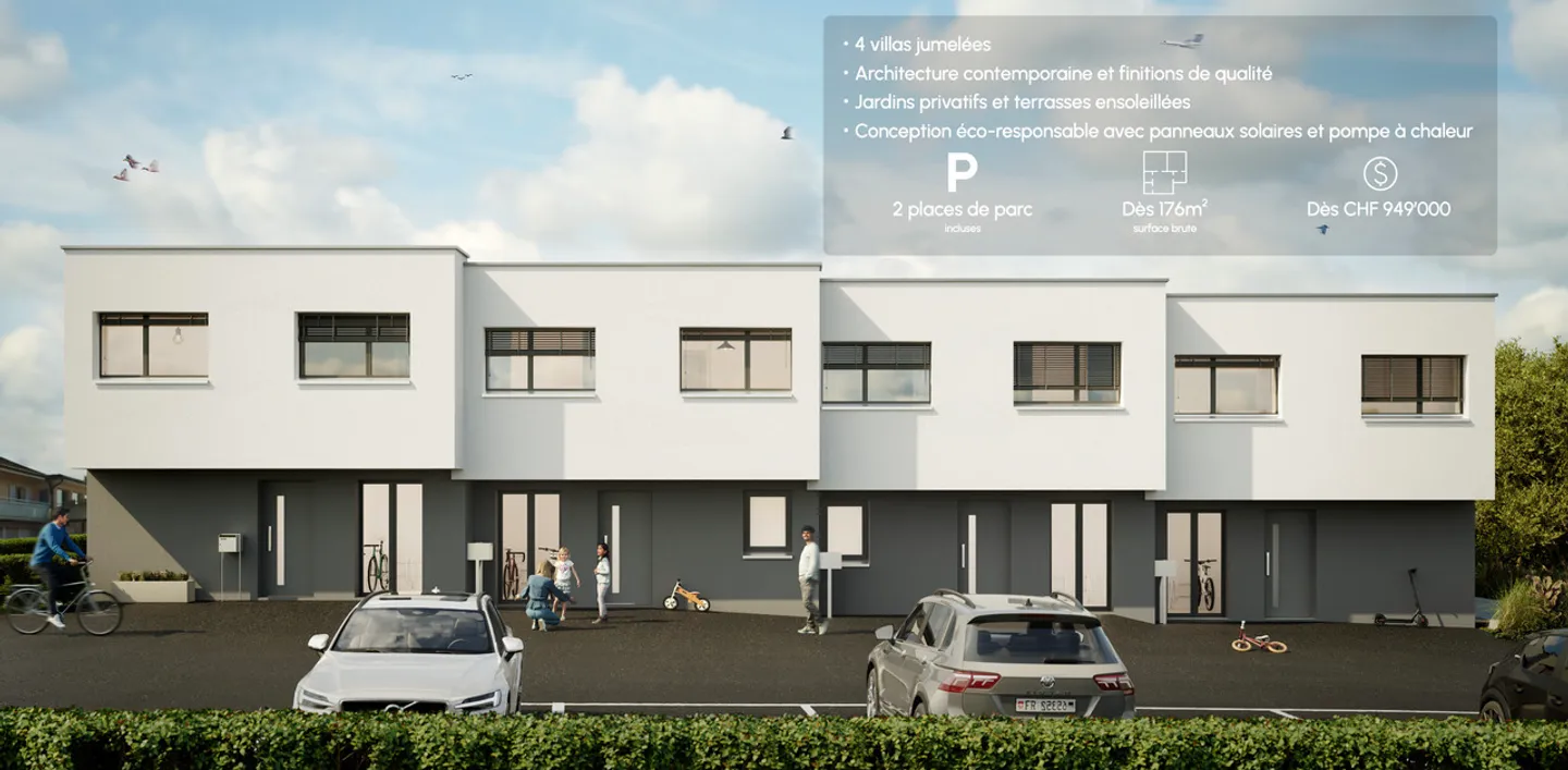 Domdidier, in vendita, ville adiacenti con 4.5 stanze, con giardino - Foto 2 di 6