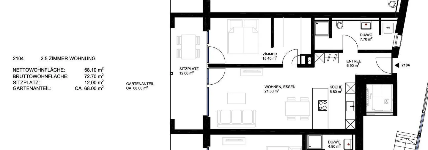 Appartement moderne de 2,5 pièces avec terrasse - Photo 10 sur 10