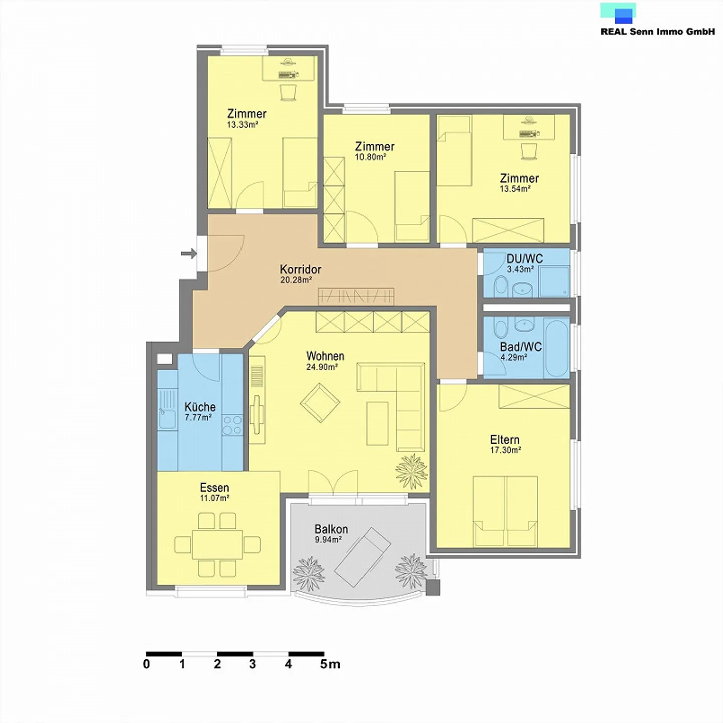 Sentiment de vie sur 125 m2 ! Appartement de 5,5 pièces avec balcon couvert - Photo 16 sur 19