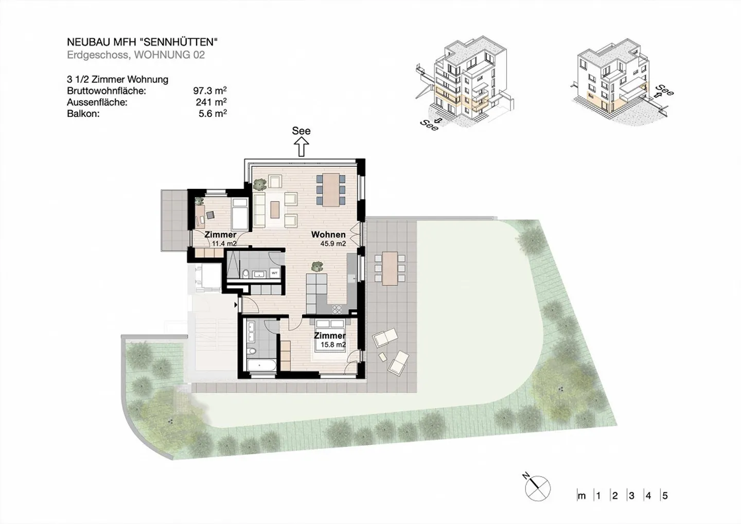 Nuova costruzione: Appartamento giardino moderno di 3,5 locali con vista lago - Foto 4 di 4