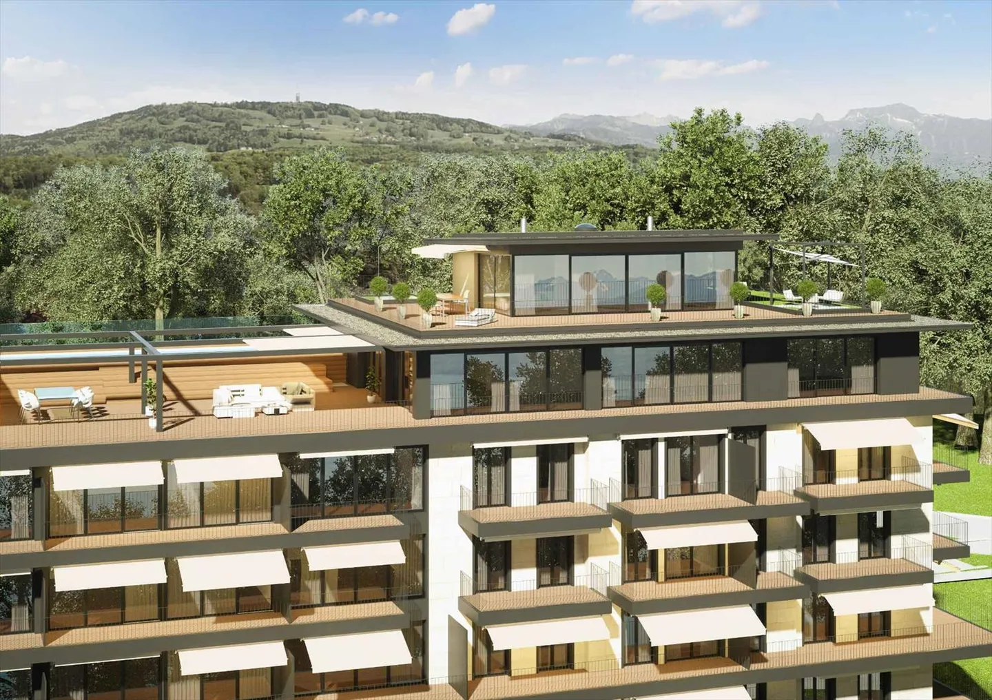 Magnifique appartement en attique de 5,5 pièces avec piscine privée à Chexbres à vendre - Photo 4 sur 12