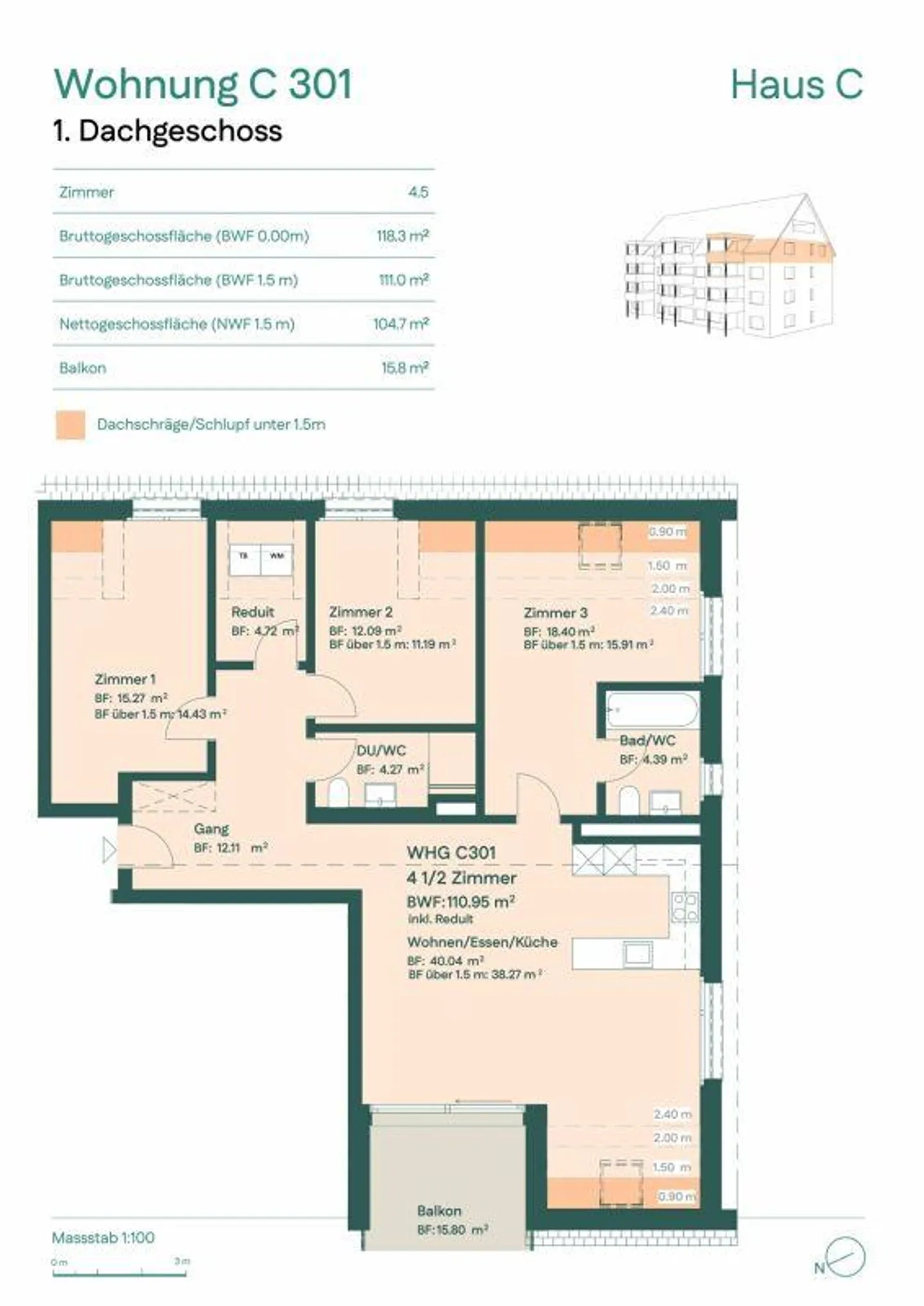 Charmante 4.5-Zimmer-Dachwohnung - Foto 7 von 7