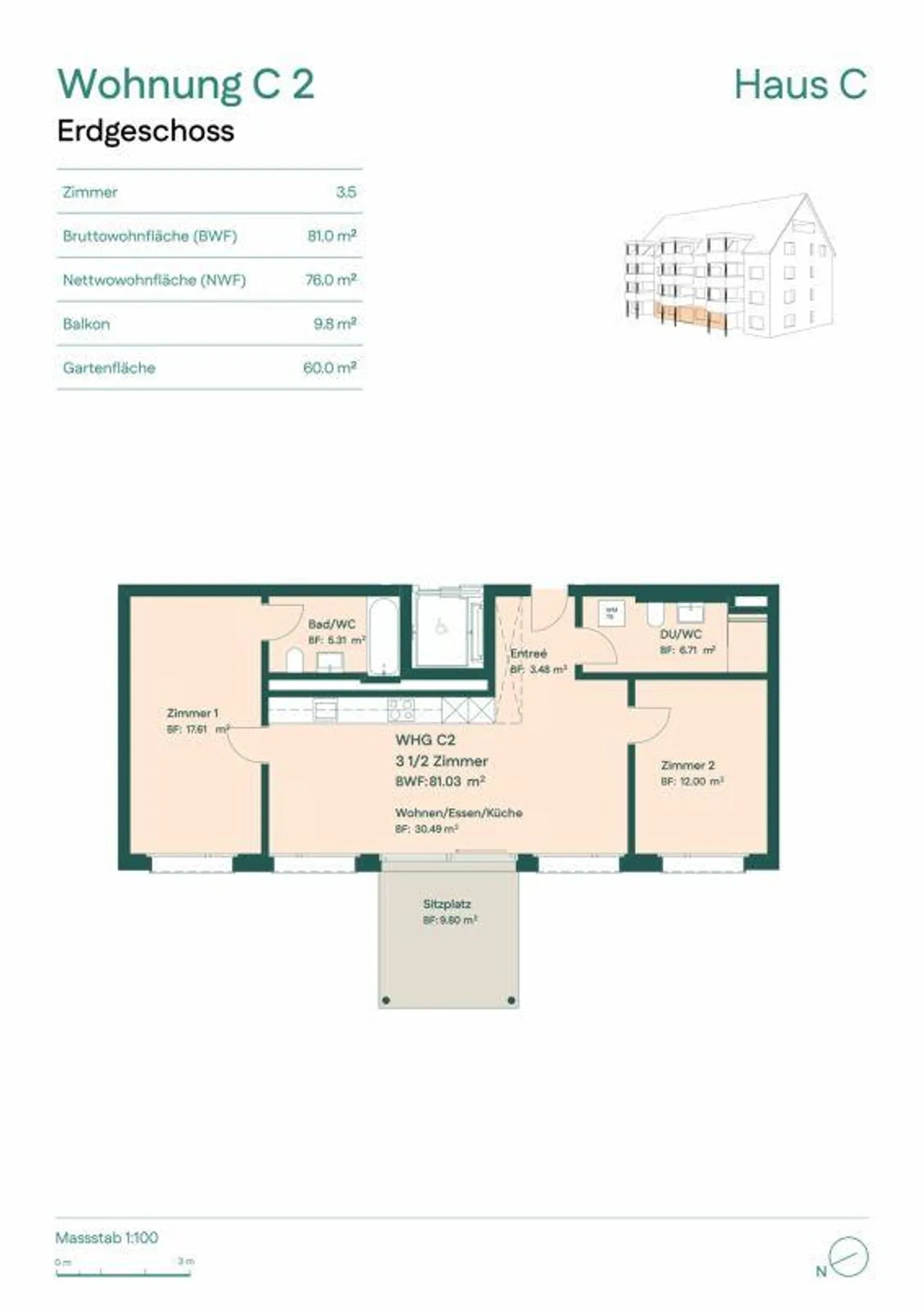 3.5-Room Garden Apartment with 60m2 Garden Area - Photo 6 of 6