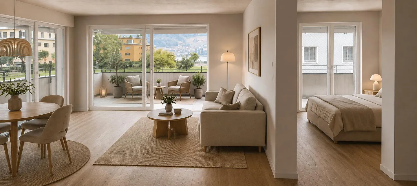 Erstbezug: Moderne 3.5-Zimmer-Wohnung mit See- und Bergsicht - Photo 1 of 7