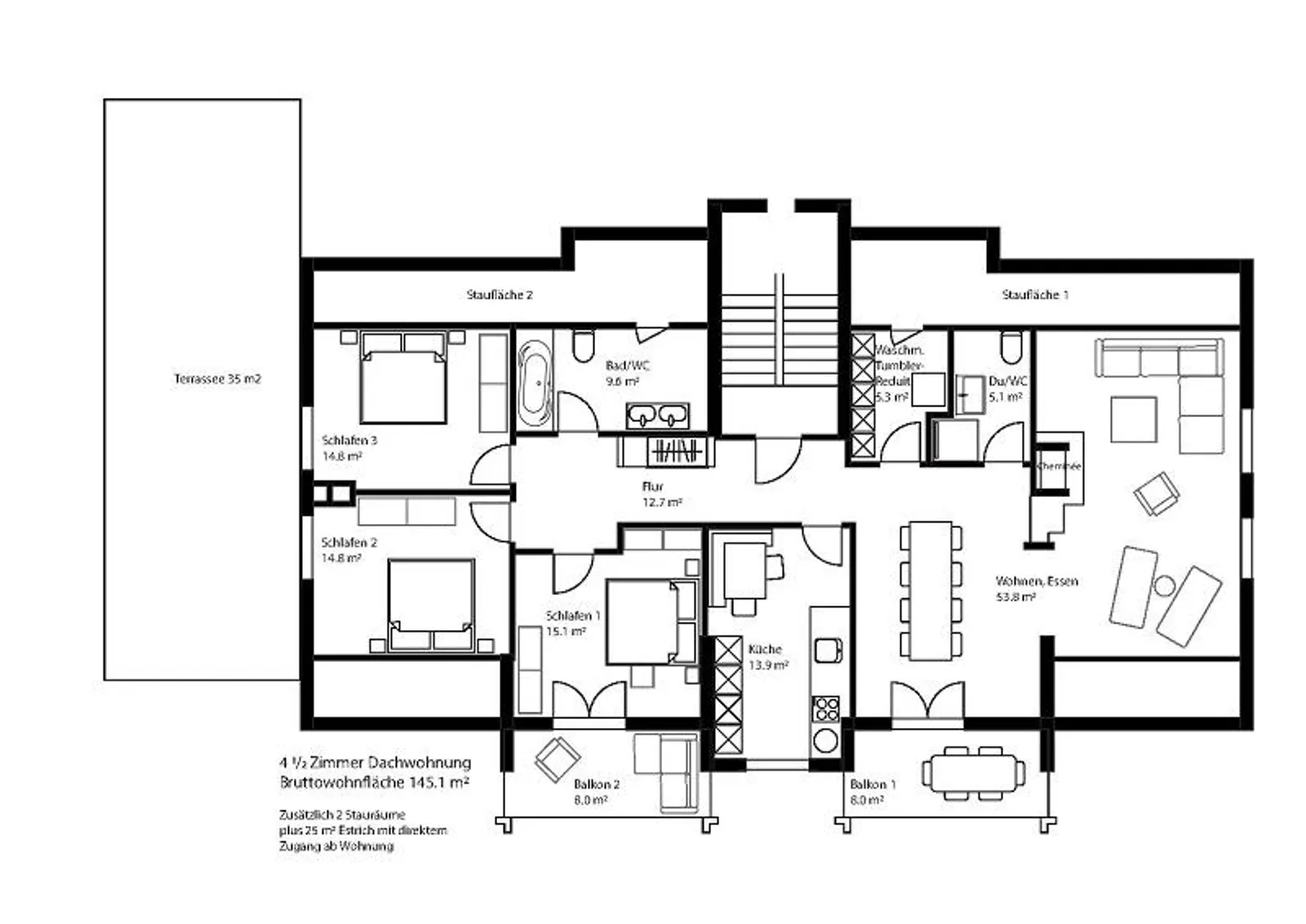 Dreamlike, light-flooded 4.5 penthouse apartment in a quiet location - Photo 10 of 12