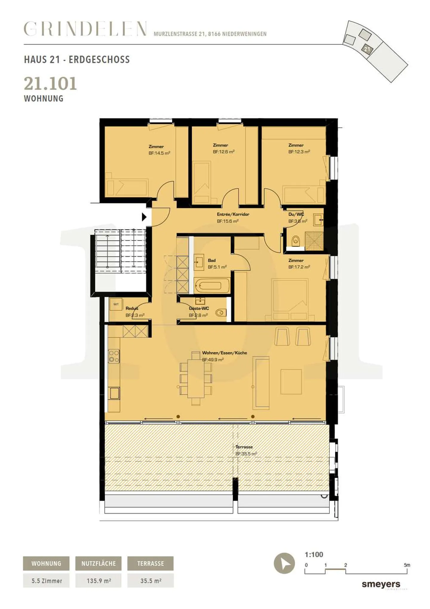 Moderne, helle 5.5 Zimmer-Wohnung mit 35,5 m² grosser Terrasse - Foto 13 von 13