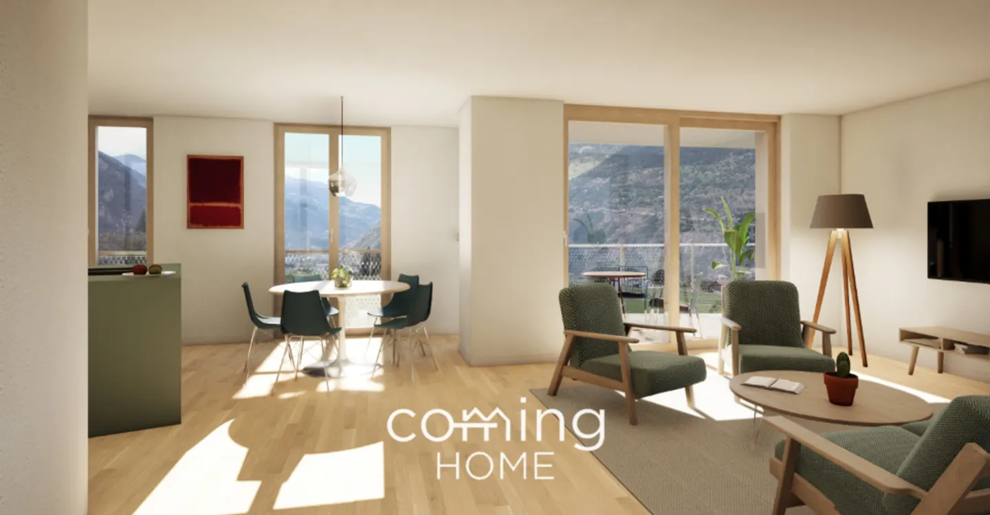 Accessibile e sostenibile - Nuovo edificio di 4,5 stanze al piano terra con panorama montano a Ried-Brig - Foto 1 di 3