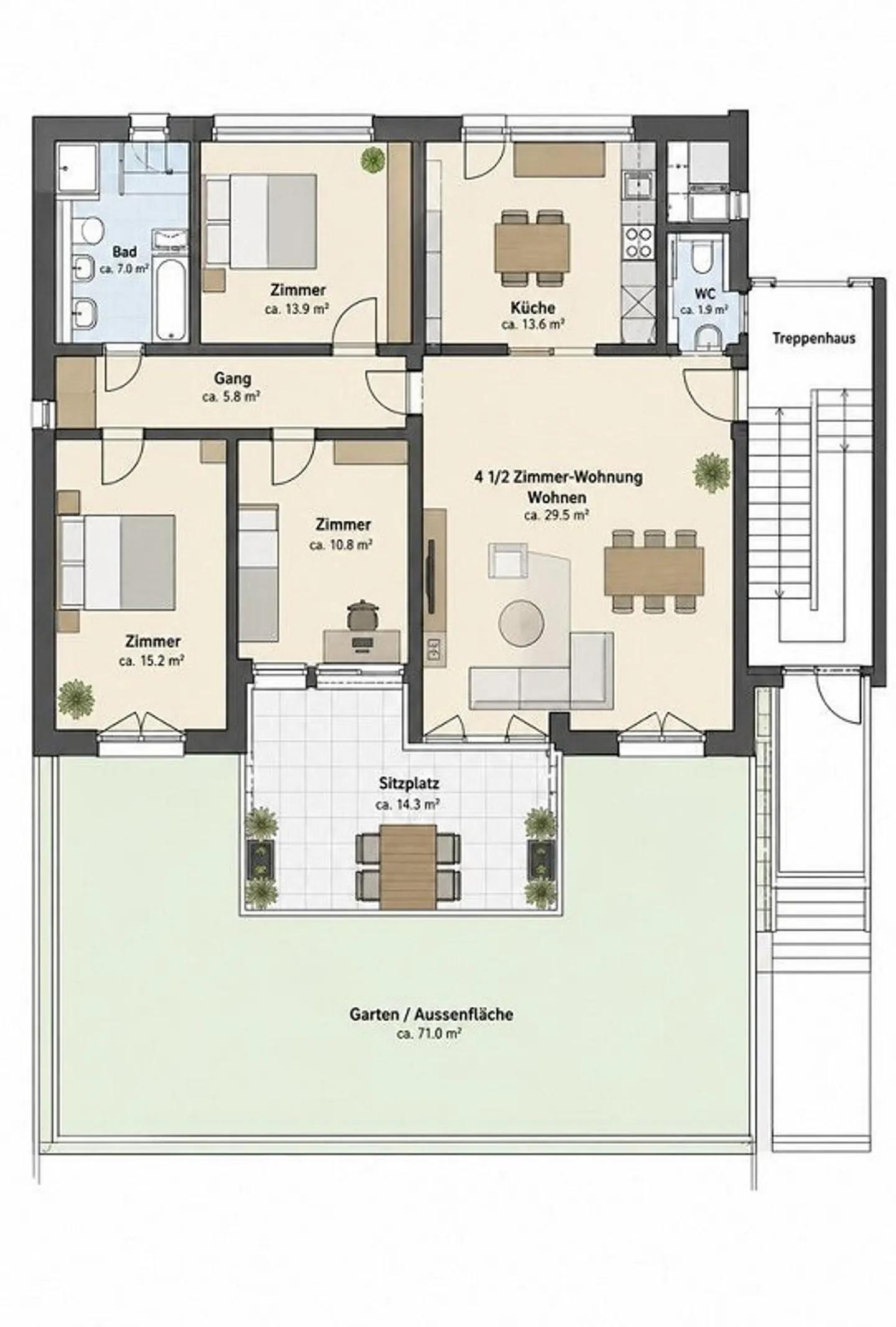 Spacious 4.5-room apartment with private garden in Reigoldswil - Photo 6 of 6