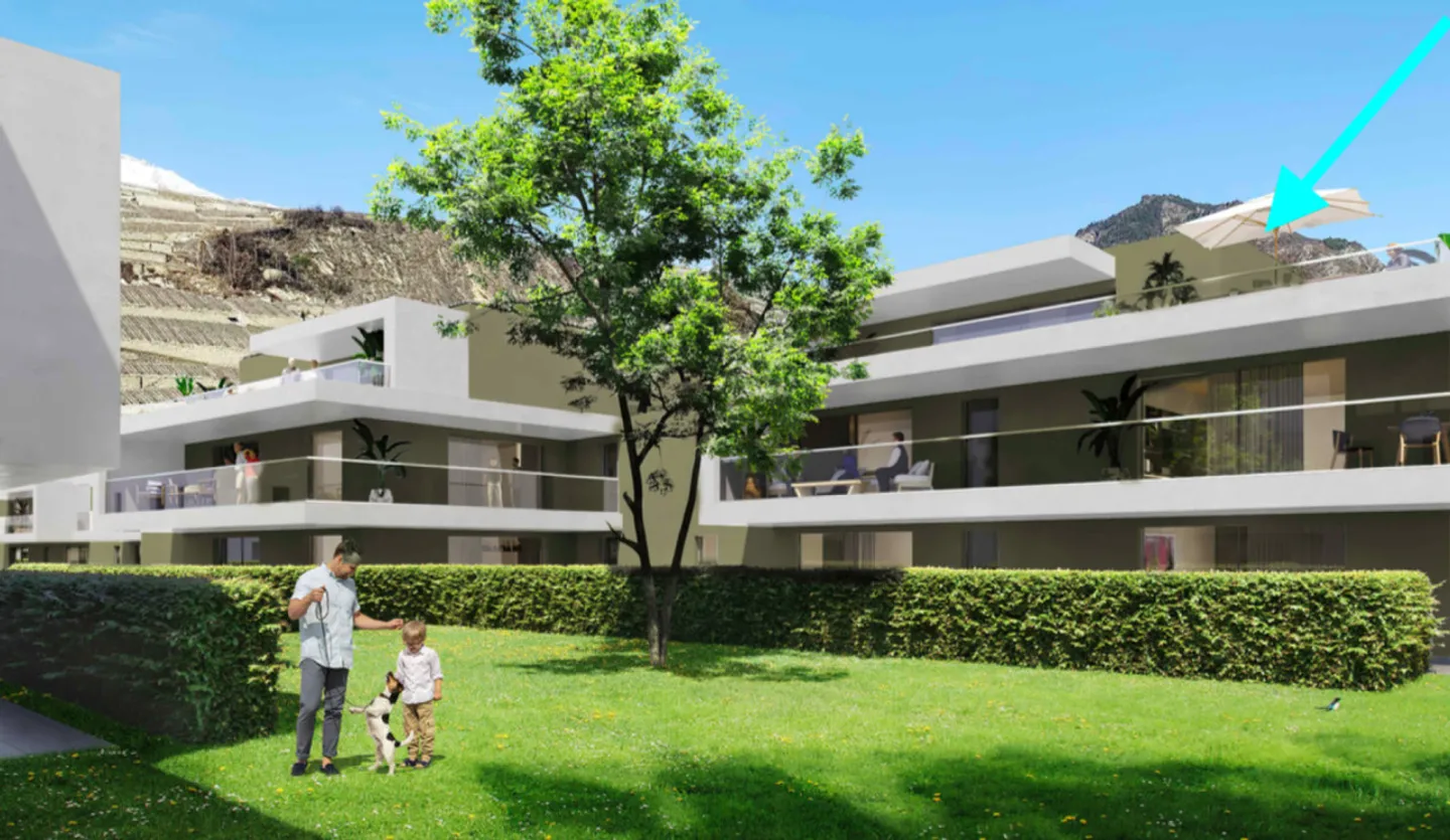 Neue Residenz kurz vor der Fertigstellung; Gartengeschoss in Sion - Foto 2 von 10