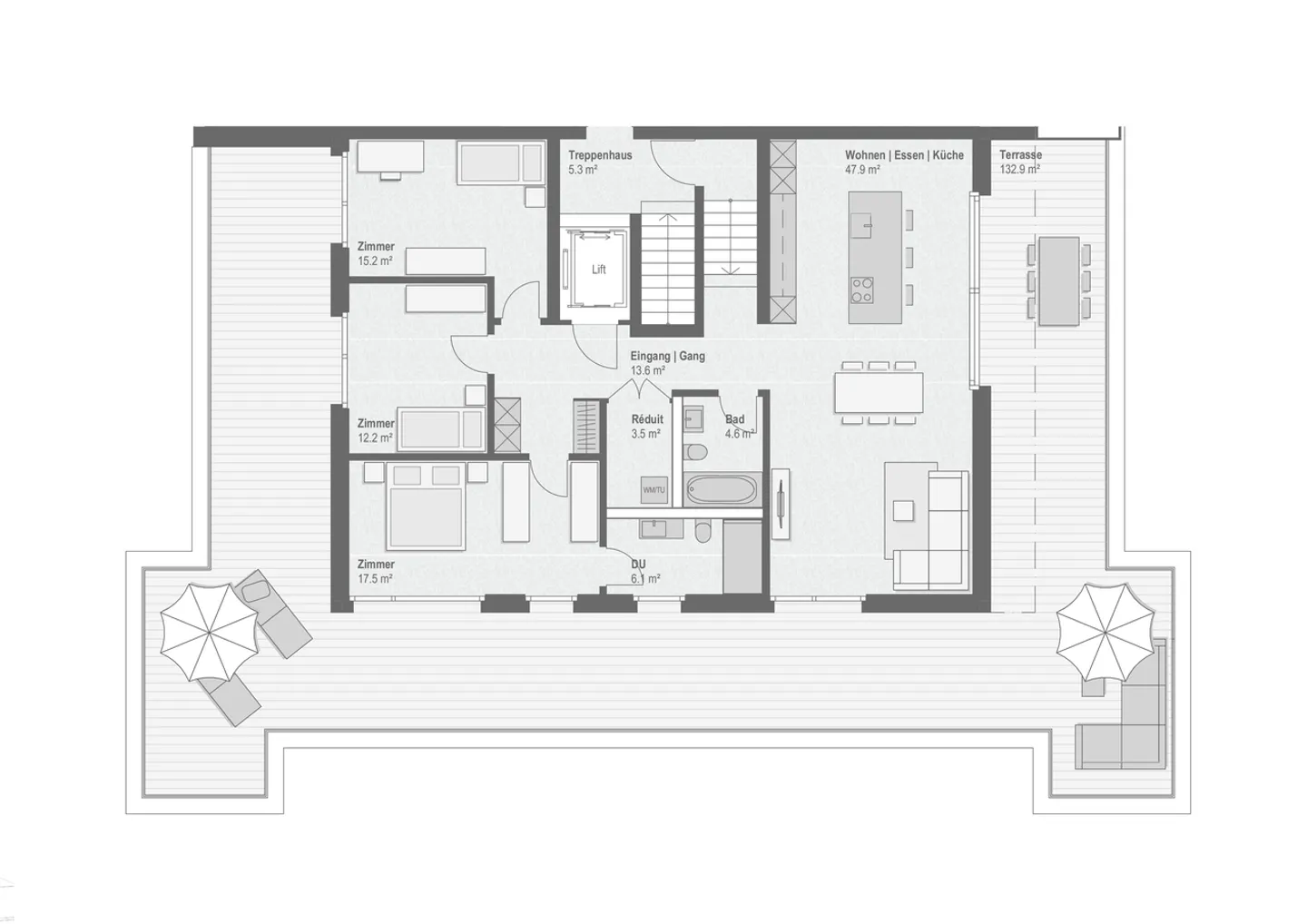 4.5 Room Penthouse Apartment with 133 m² Terrace - Photo 6 of 8