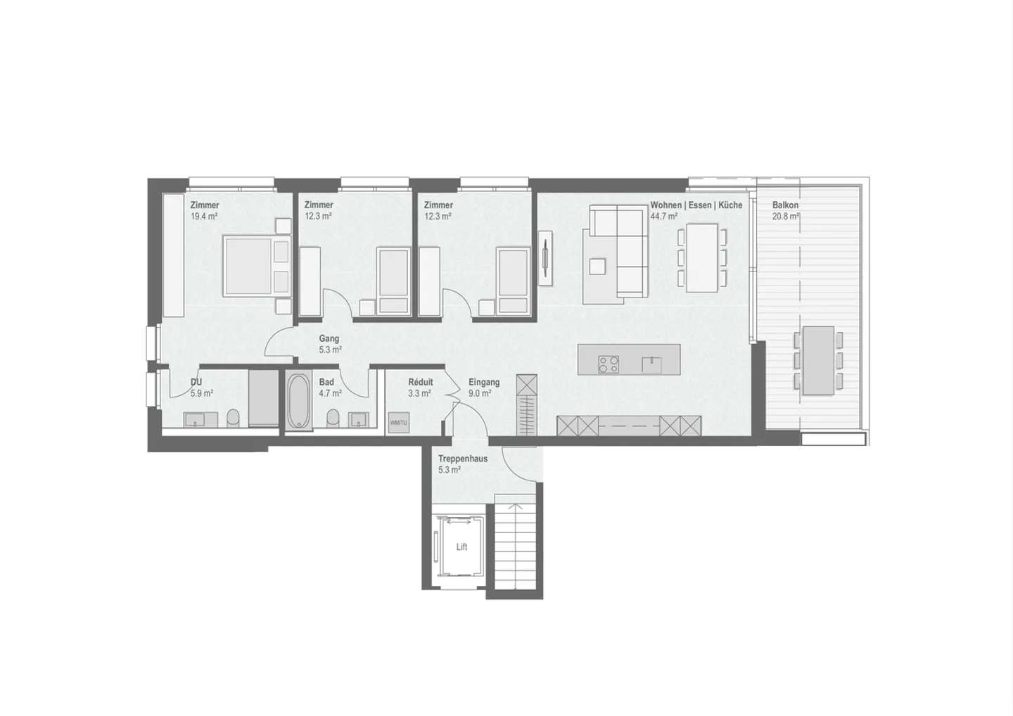 Appartement en attique de 4,5 pièces avec terrasse de 133 m² - Photo 7 sur 9