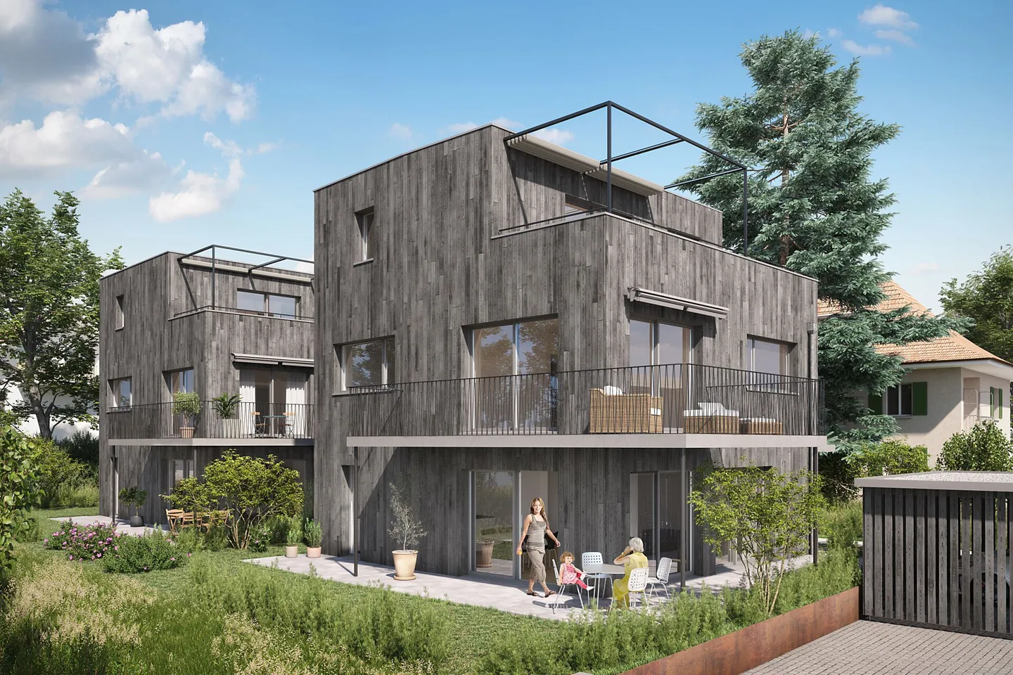 Nouvelle construction de deux maisons individuelles exclusives et détachées de 5,5 pièces avec de vastes terrasses en attique dans un quartier familial, calme et proche du centre - Photo 1 sur 3