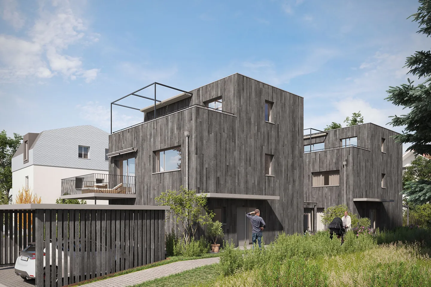 Nouvelle construction de deux maisons individuelles exclusives et détachées de 5,5 pièces avec de vastes terrasses en attique dans un quartier familial, calme et proche du centre - Photo 2 sur 3