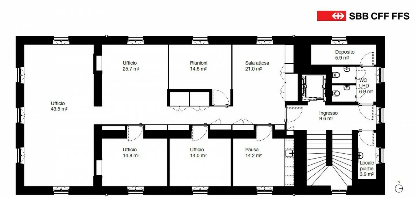 Stazione FFS Giubiasco: Ufficio/Studio con superficie modulabile di circa 145 m2 (certificazione SNBS) - Foto 4 di 5