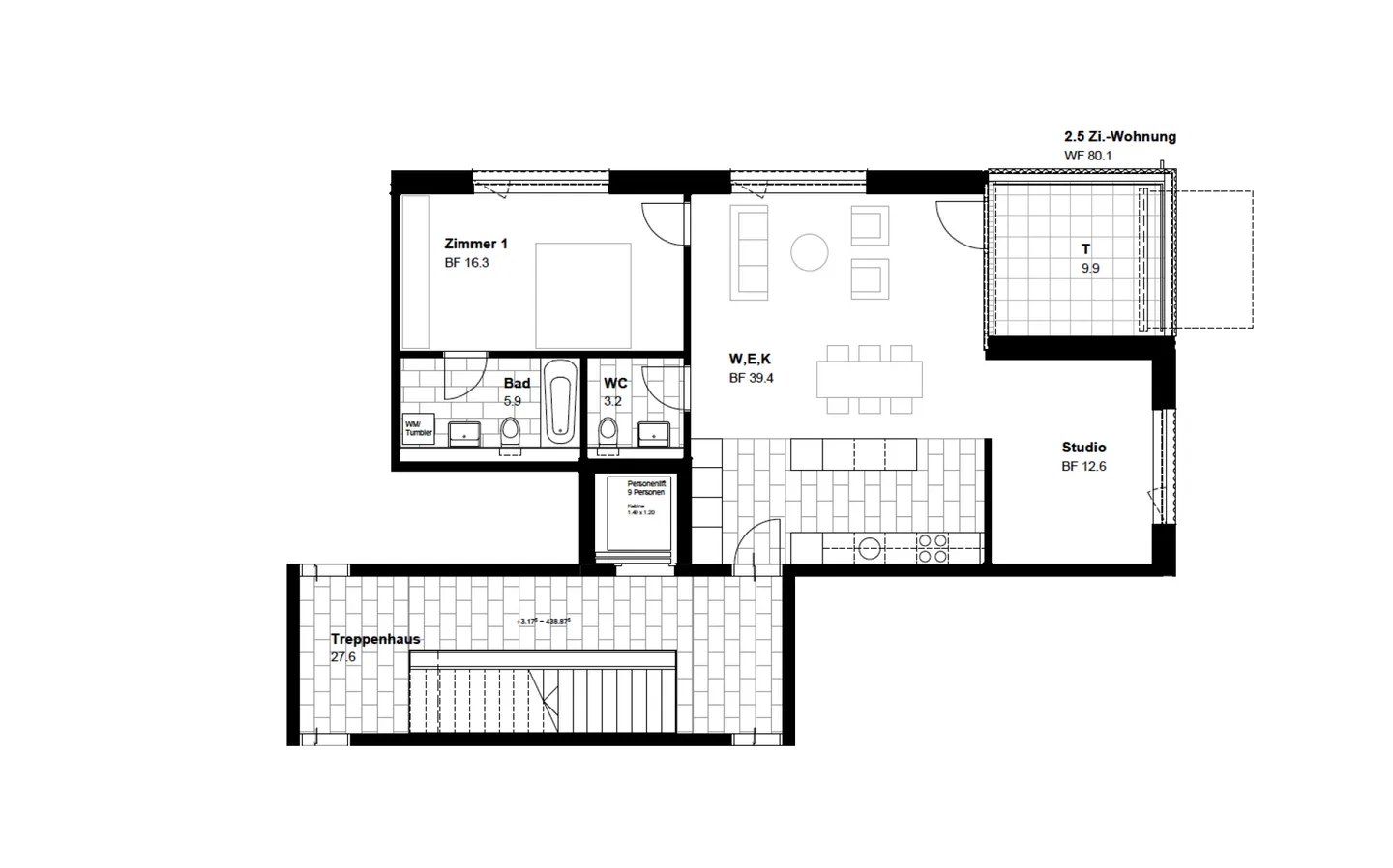 Ampio appartamento di 2,5 stanze con studio aperto - Foto 8 di 11