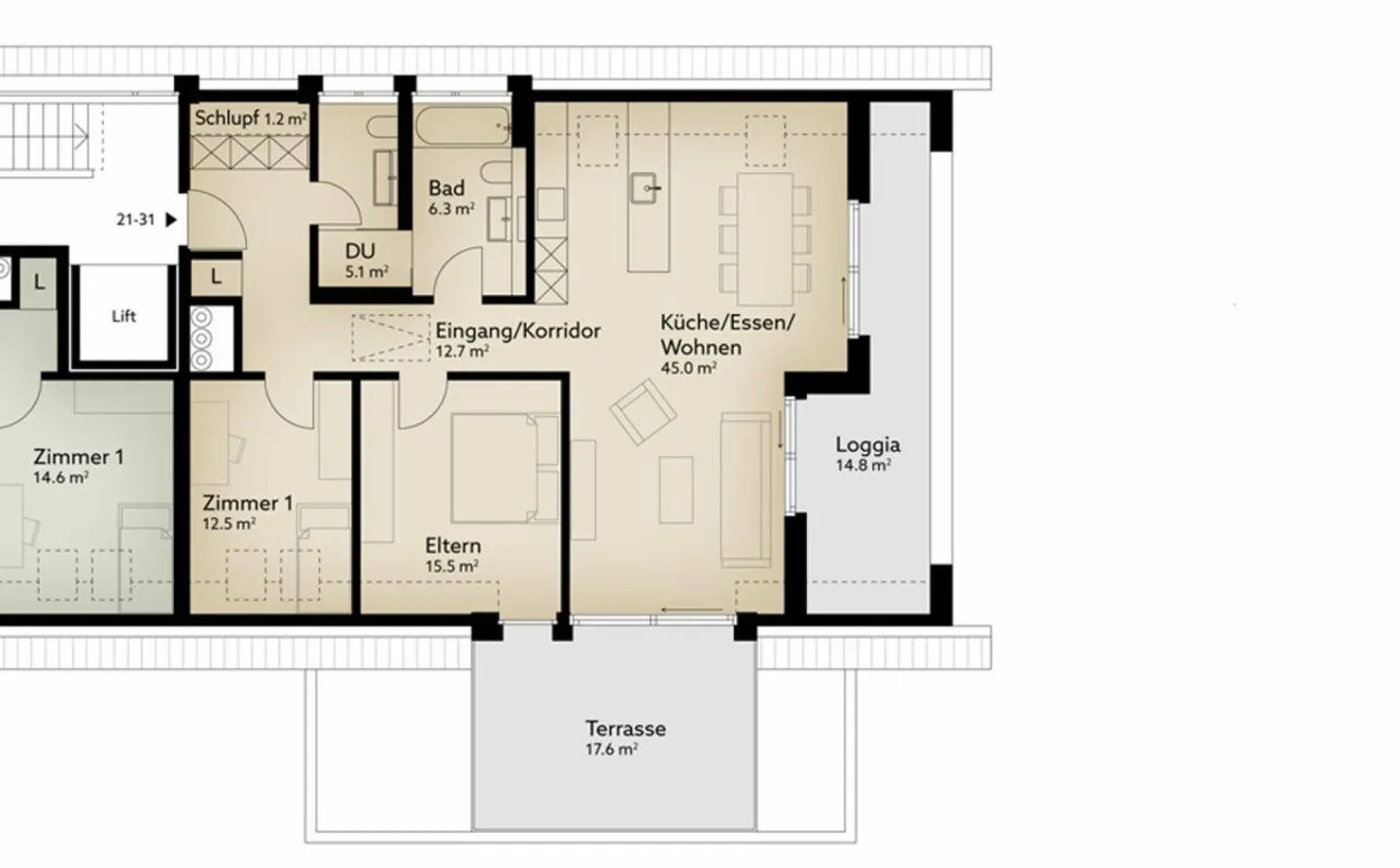 120 m² - 3.5-Zi.-Dachwohnung - Foto 8 von 10
