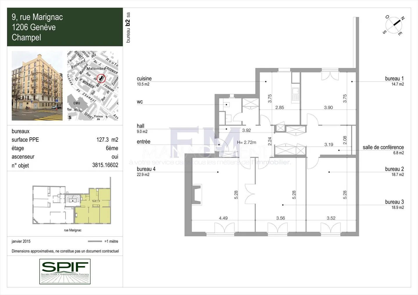Champel, Rue Marignac, Bureau de 110m2 au 6ème étage - Photo 7 sur 9