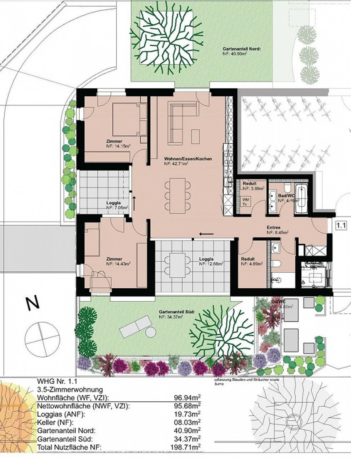Schöne 3.5 Zi-Gartenwohnung mit Gartenzugang und zwei Loggien - Foto 6 von 8