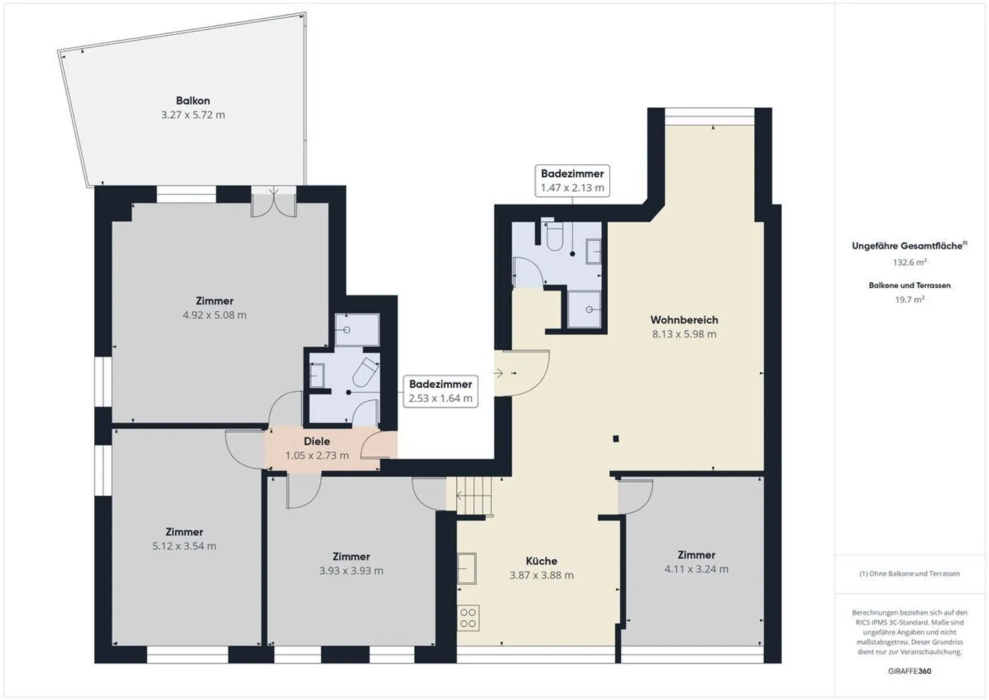 Bright and spacious 5.5-room apartment at Löwenkreisel with balcony, washing tower, and 2 bathrooms - Photo 12 of 12
