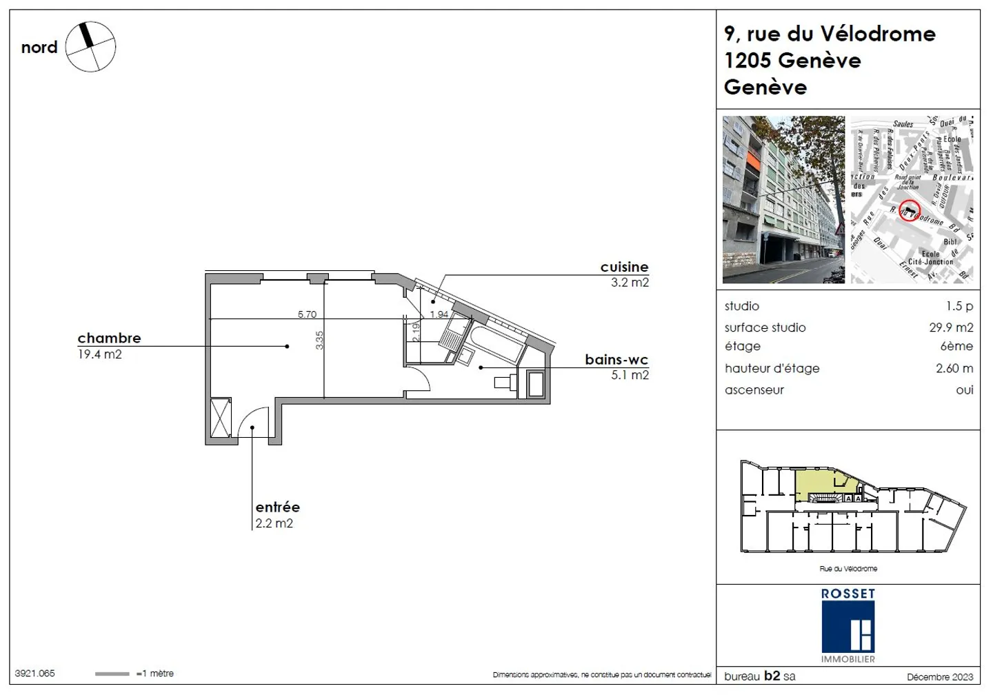 Studio d'env. 30 m2 au 6ème étage - Photo 2 sur 2