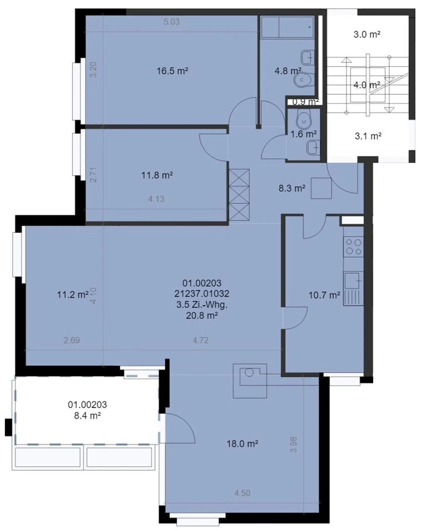Large 3.5-room apartment of 102 m² on the top floor of the 3rd floor - Photo 10 of 10