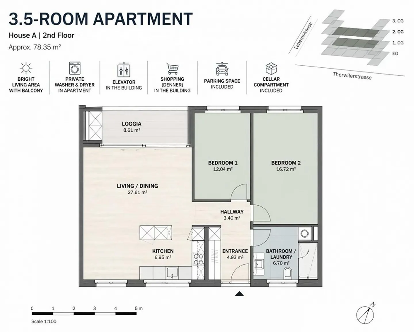 Appartement moderne 3.5 pièces (78 m²) | Tram 2 min | Shopping dans l'immeuble | - Photo 13 sur 13