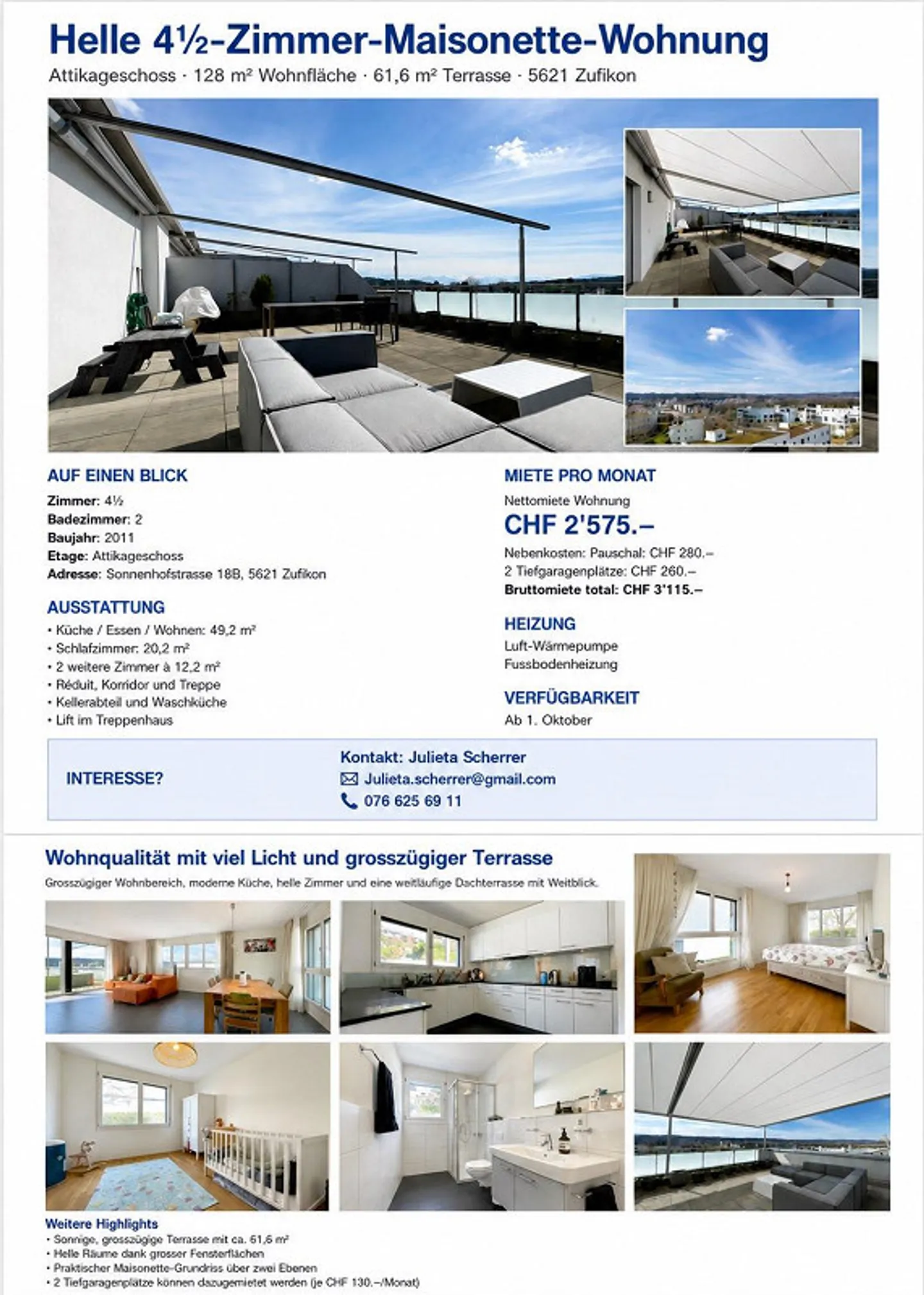 Bright 4½-room maisonette apartment with > 60 m² terrace and view - Photo 1 of 1