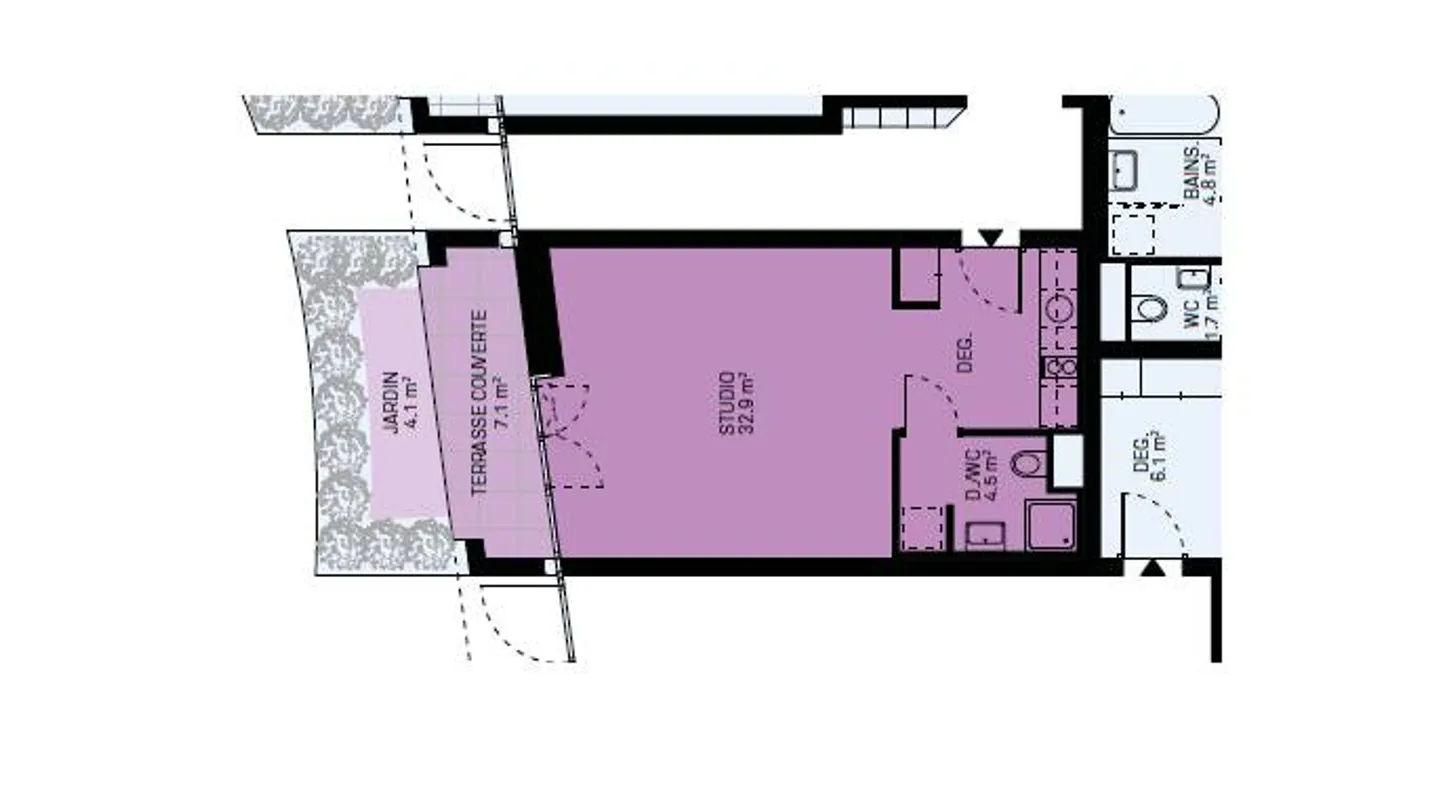 Studio neu mit überdachter Terrasse und Garten - Foto 7 von 13